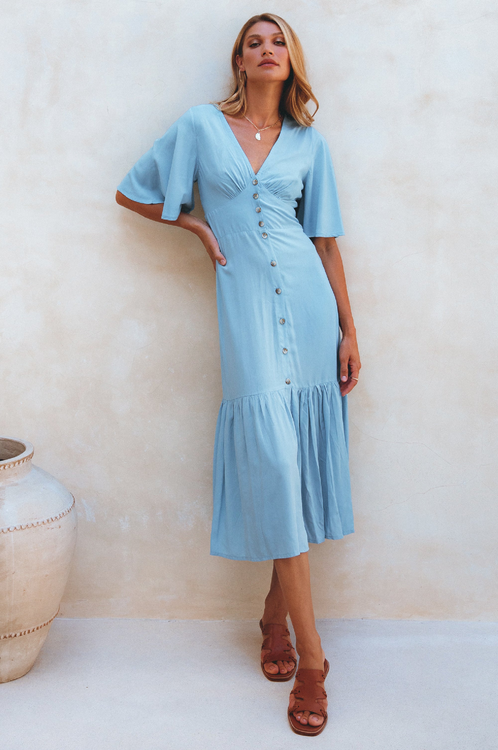 Donna Button Down Midi Dress-3