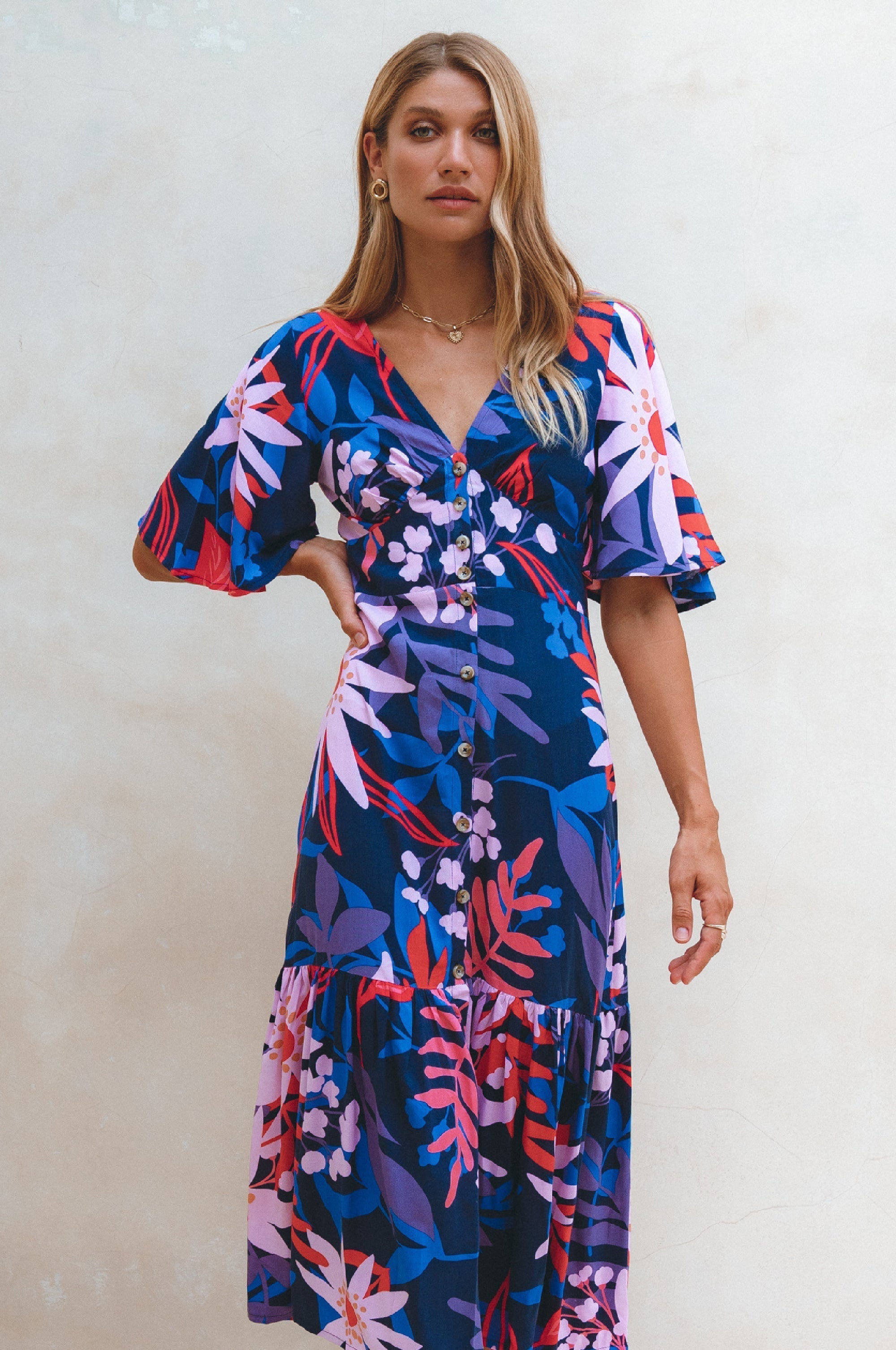 Donna Button Down Midi Dress-2