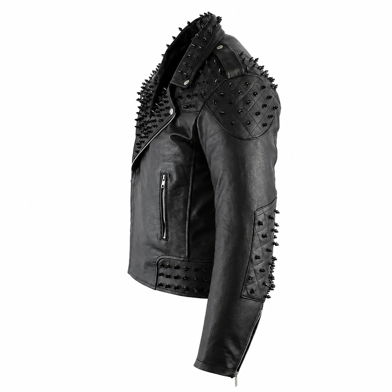 Men’s Black Studded Leather Biker Jacket-2