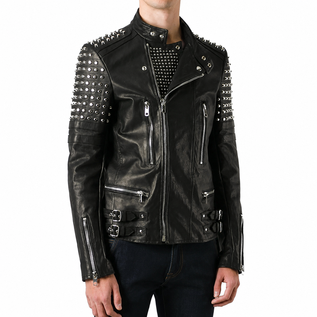 Men’s Classy Studded Biker Leather Jacket-2