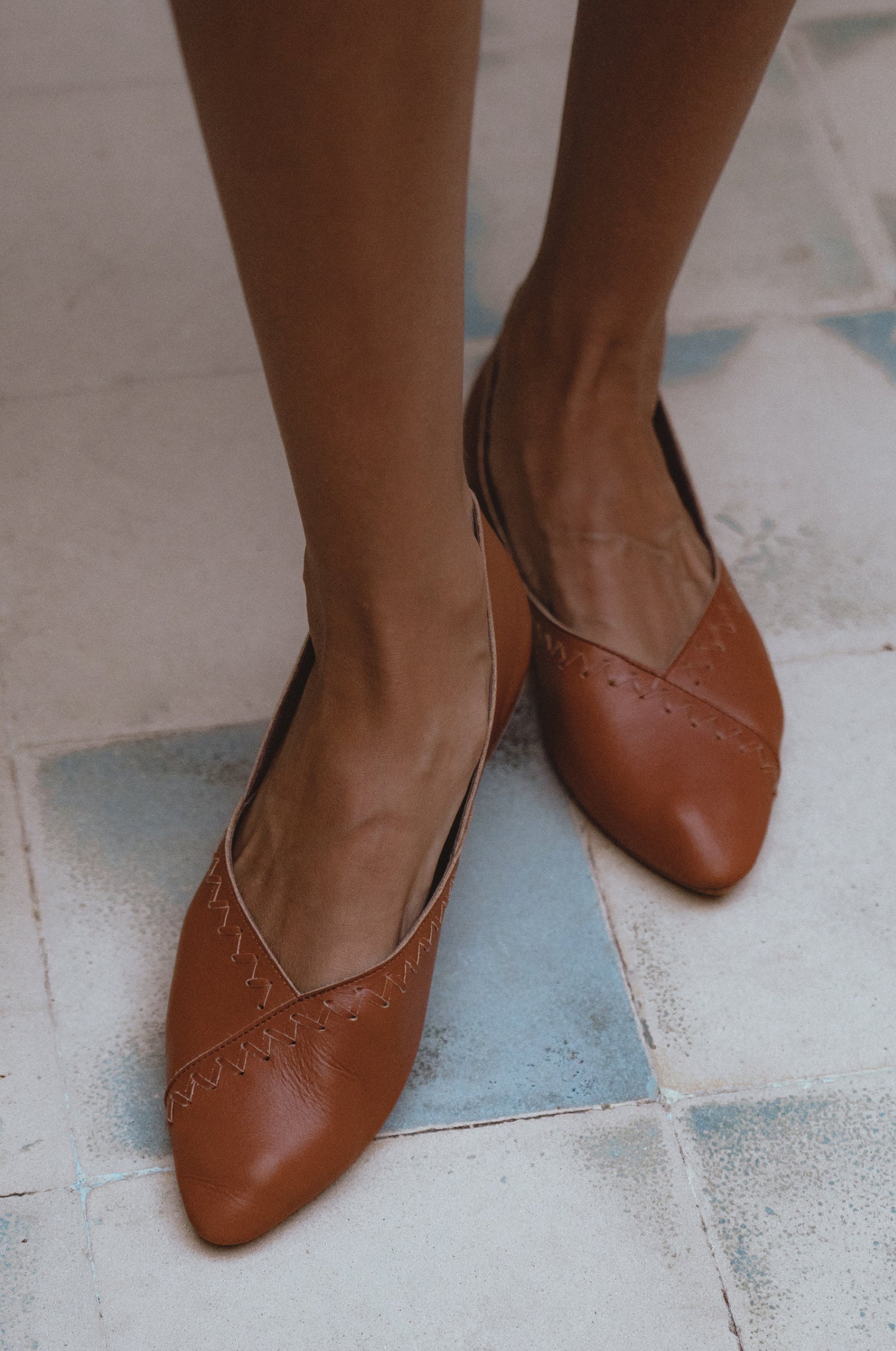 Elle Pointed Toe Leather Flats-0