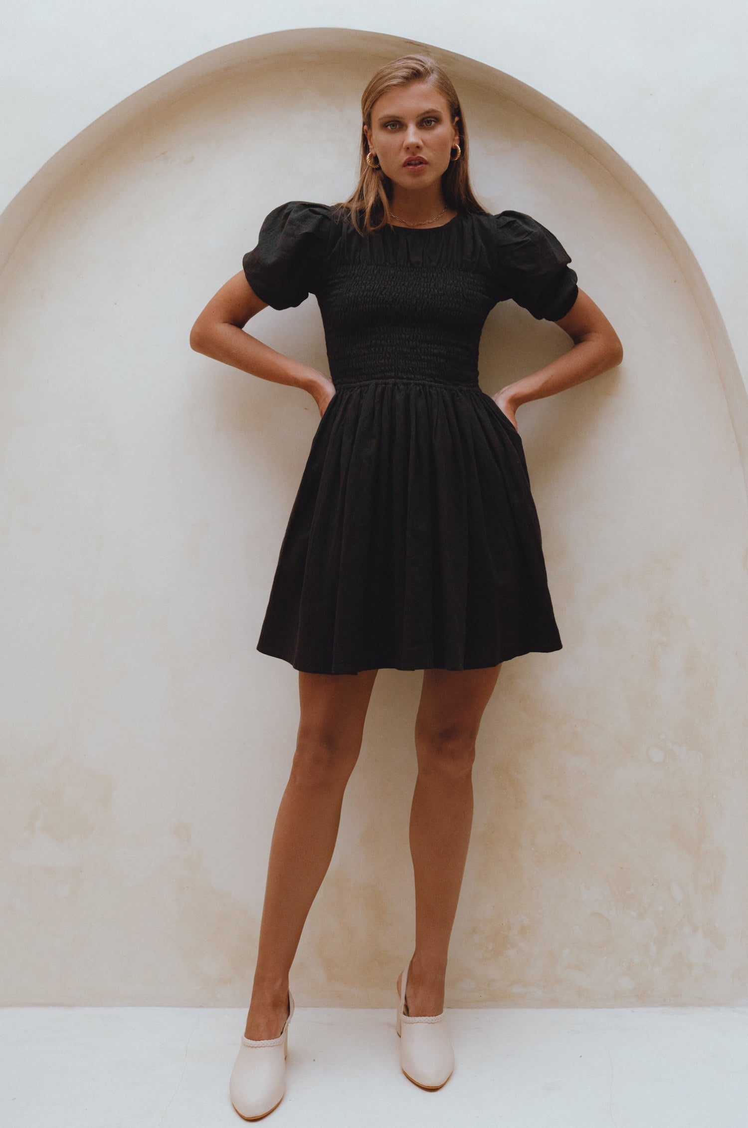 Elodie Smocked Linen Mini Dress-1