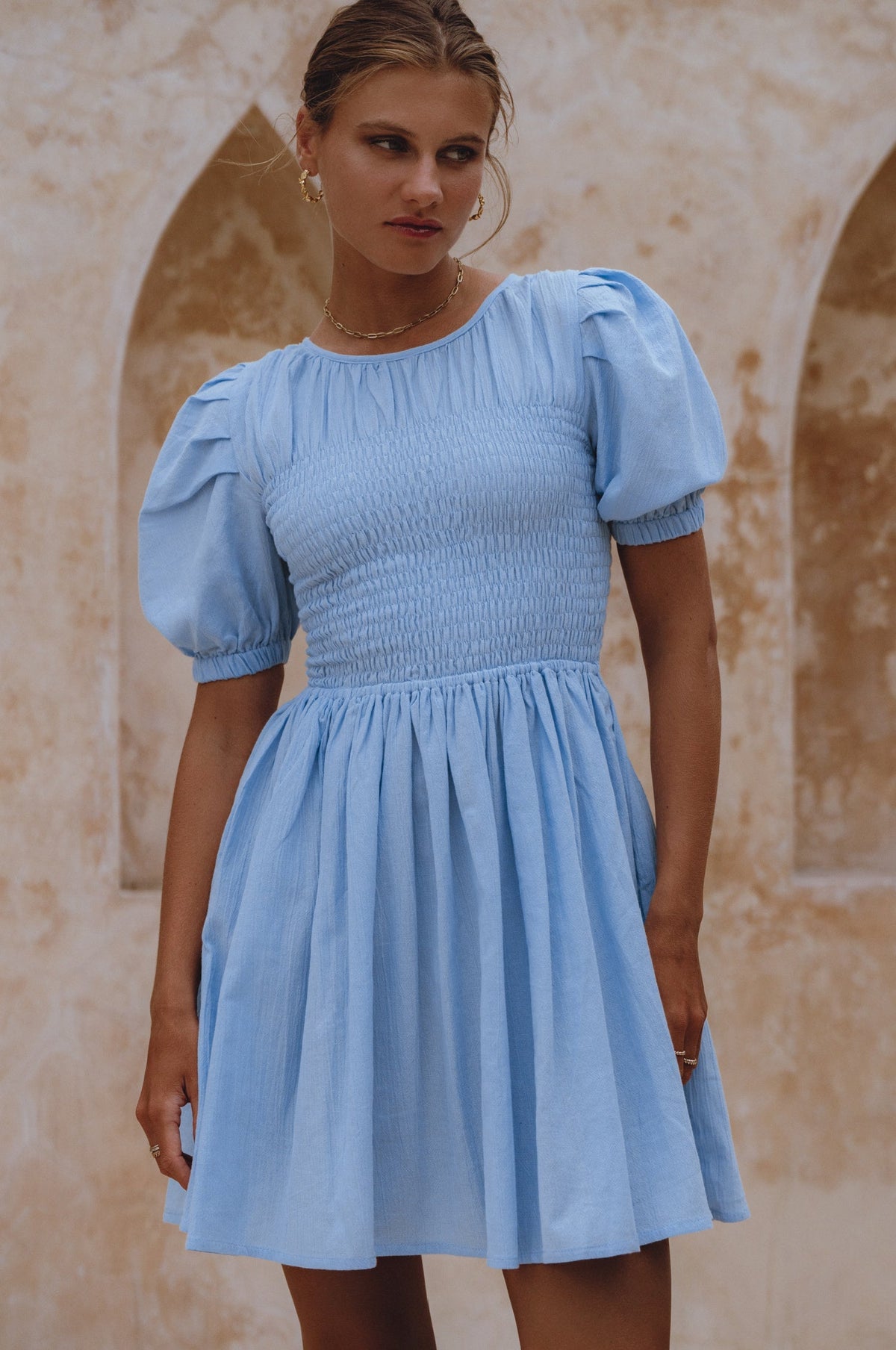 Elodie Smocked Linen Mini Dress-2