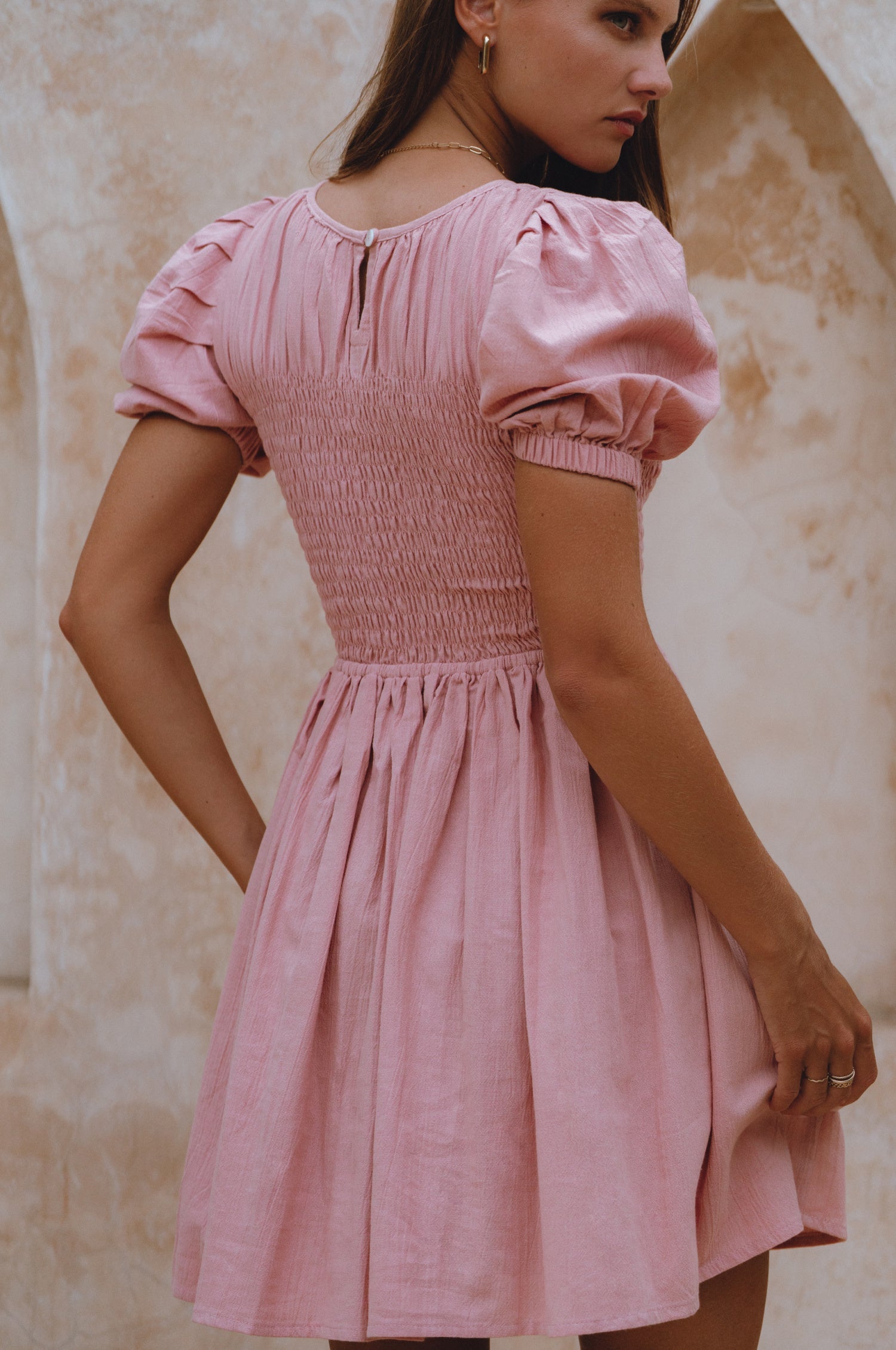 Elodie Smocked Linen Mini Dress-3