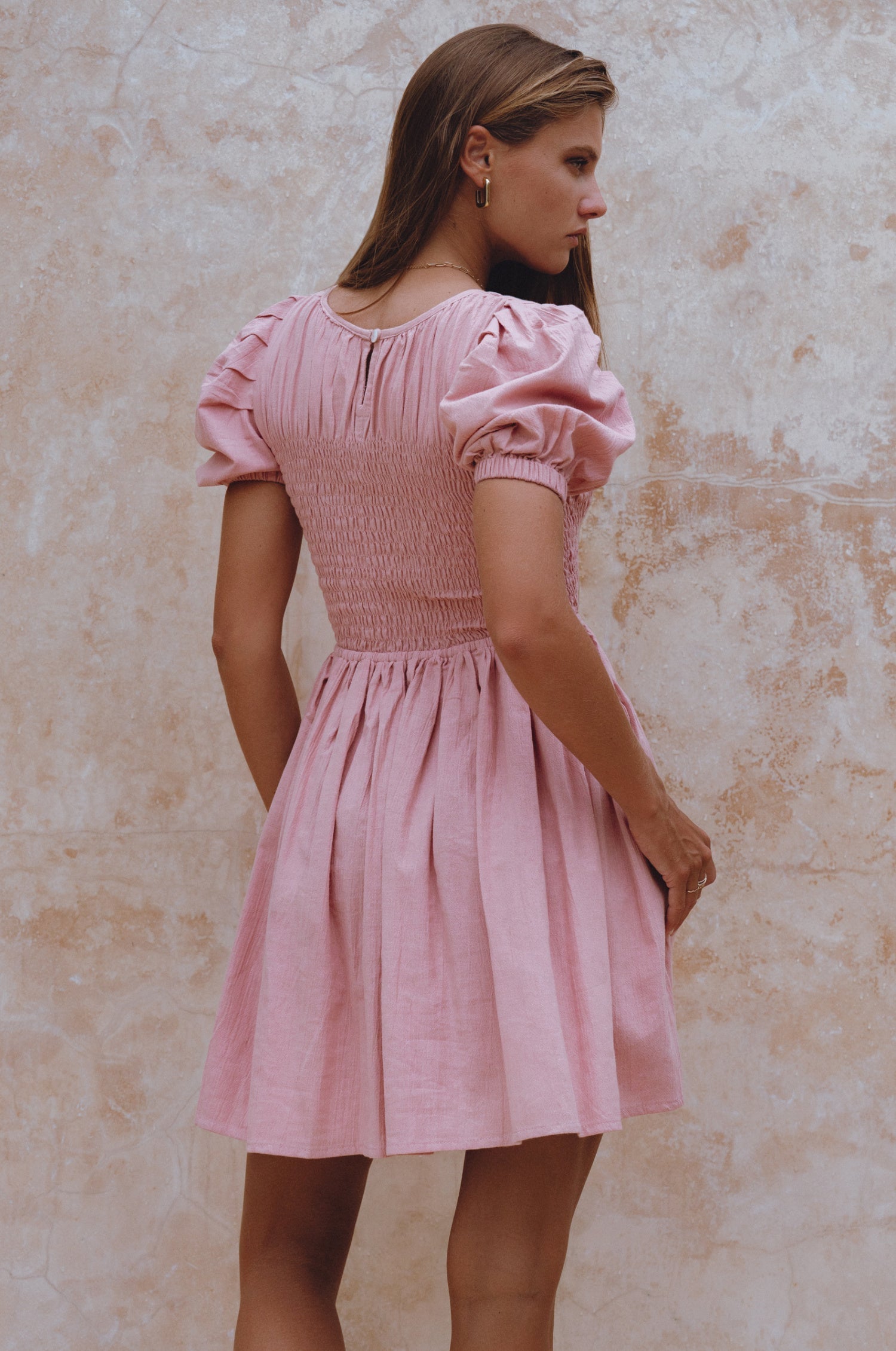 Elodie Smocked Linen Mini Dress-4