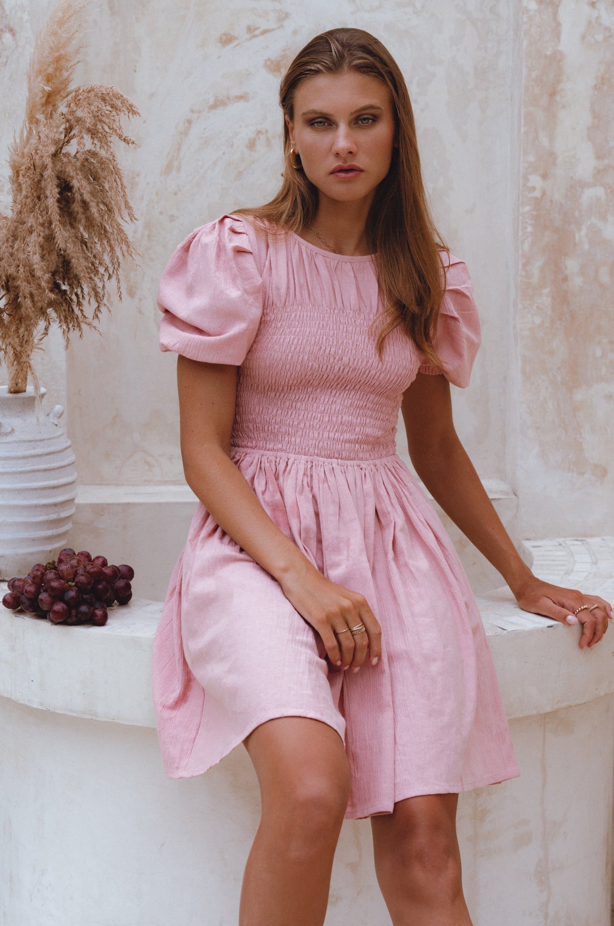 Elodie Smocked Linen Mini Dress-1