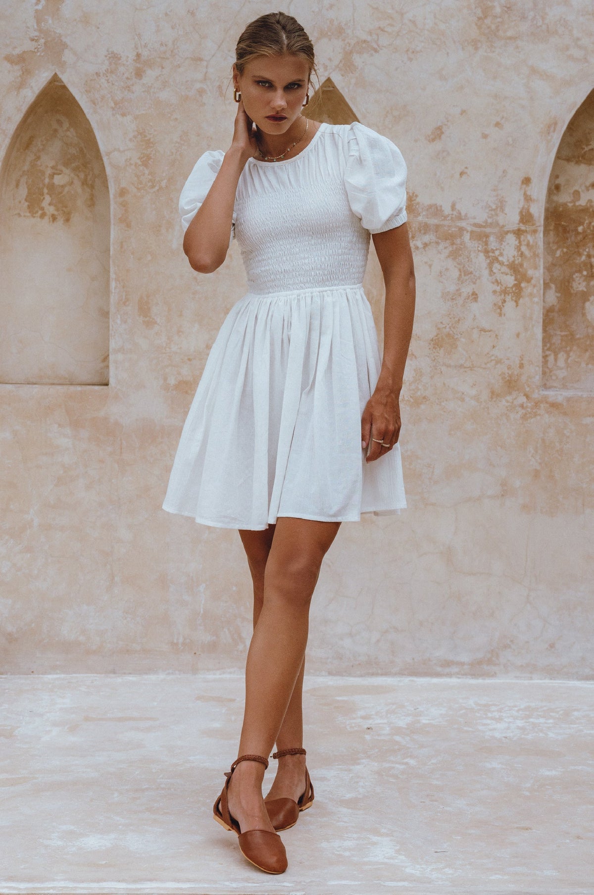 Elodie Smocked Linen Mini Dress-1