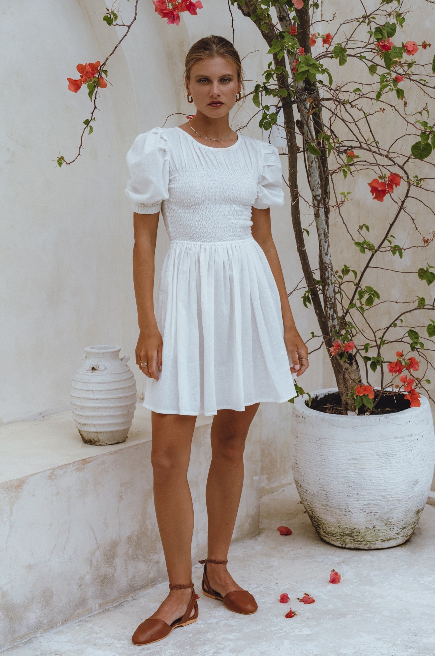 Elodie Smocked Linen Mini Dress-4