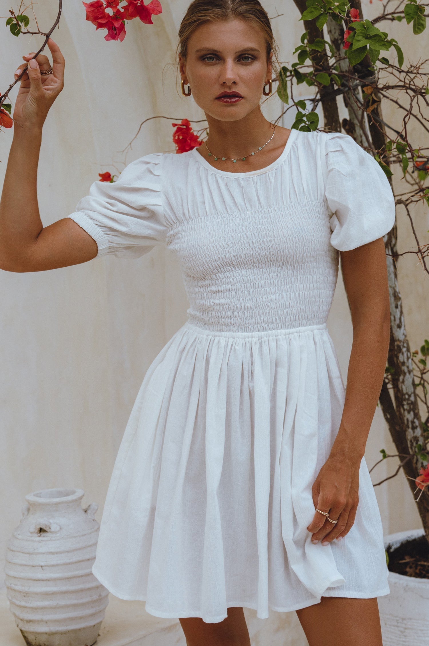 Elodie Smocked Linen Mini Dress-0