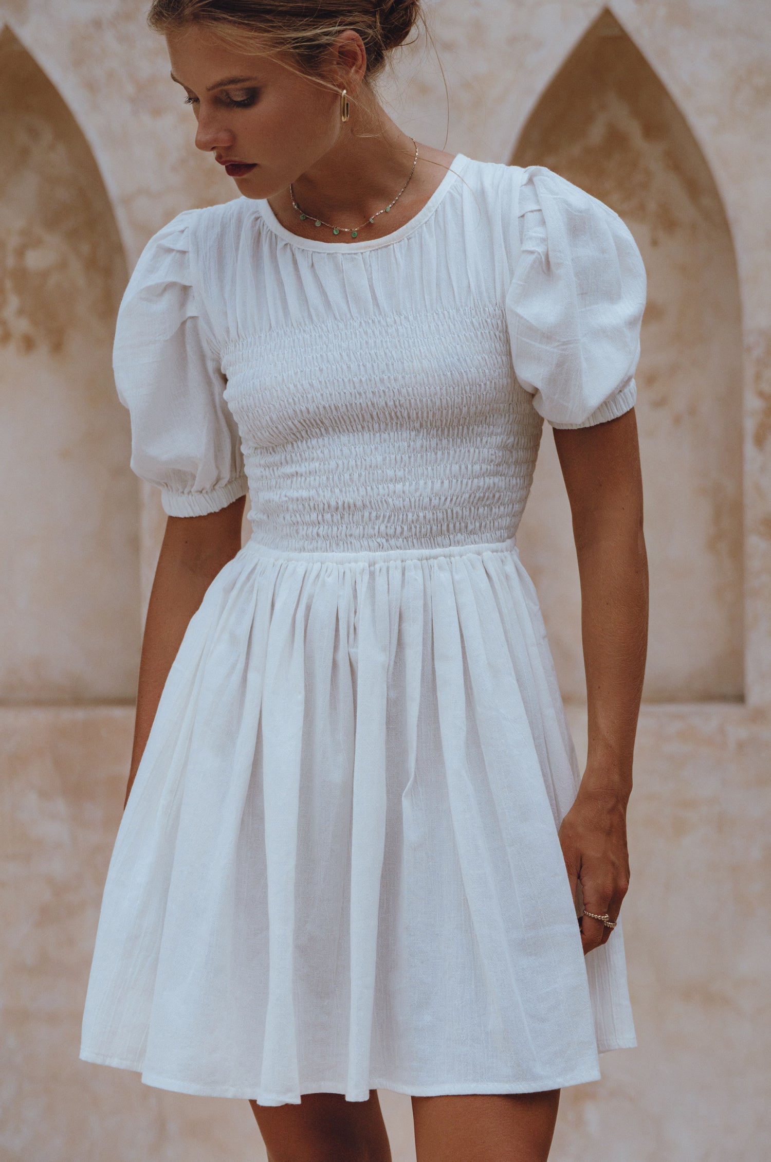 Elodie Smocked Linen Mini Dress-3