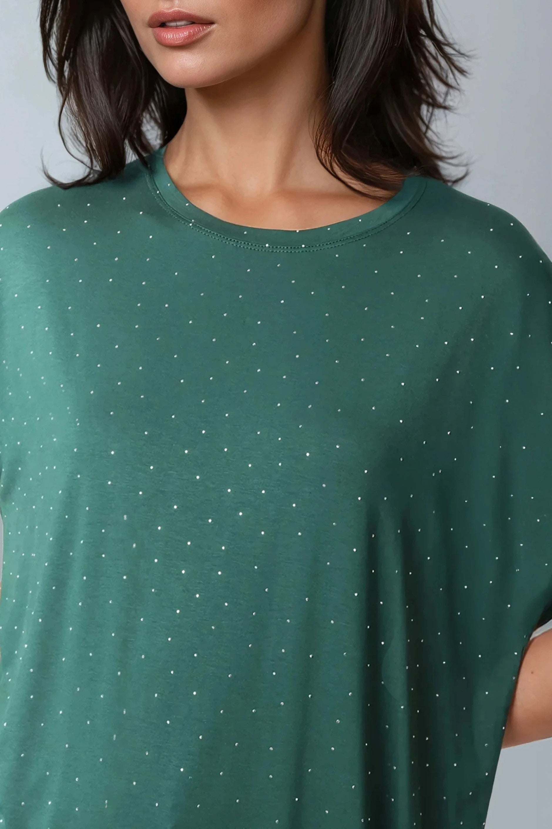 Green Embellished Round Neck T-Shirt-1