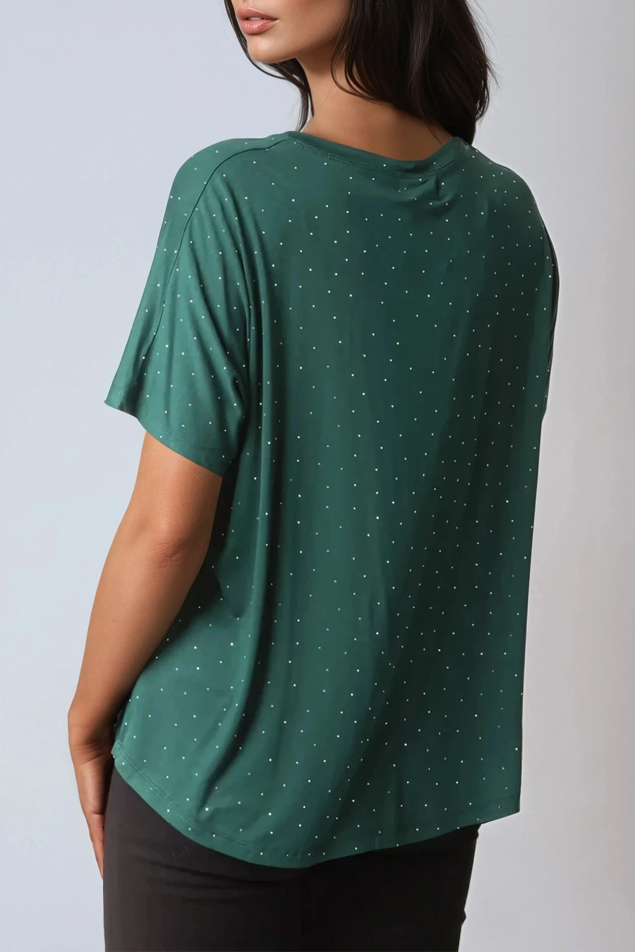 Green Embellished Round Neck T-Shirt-2