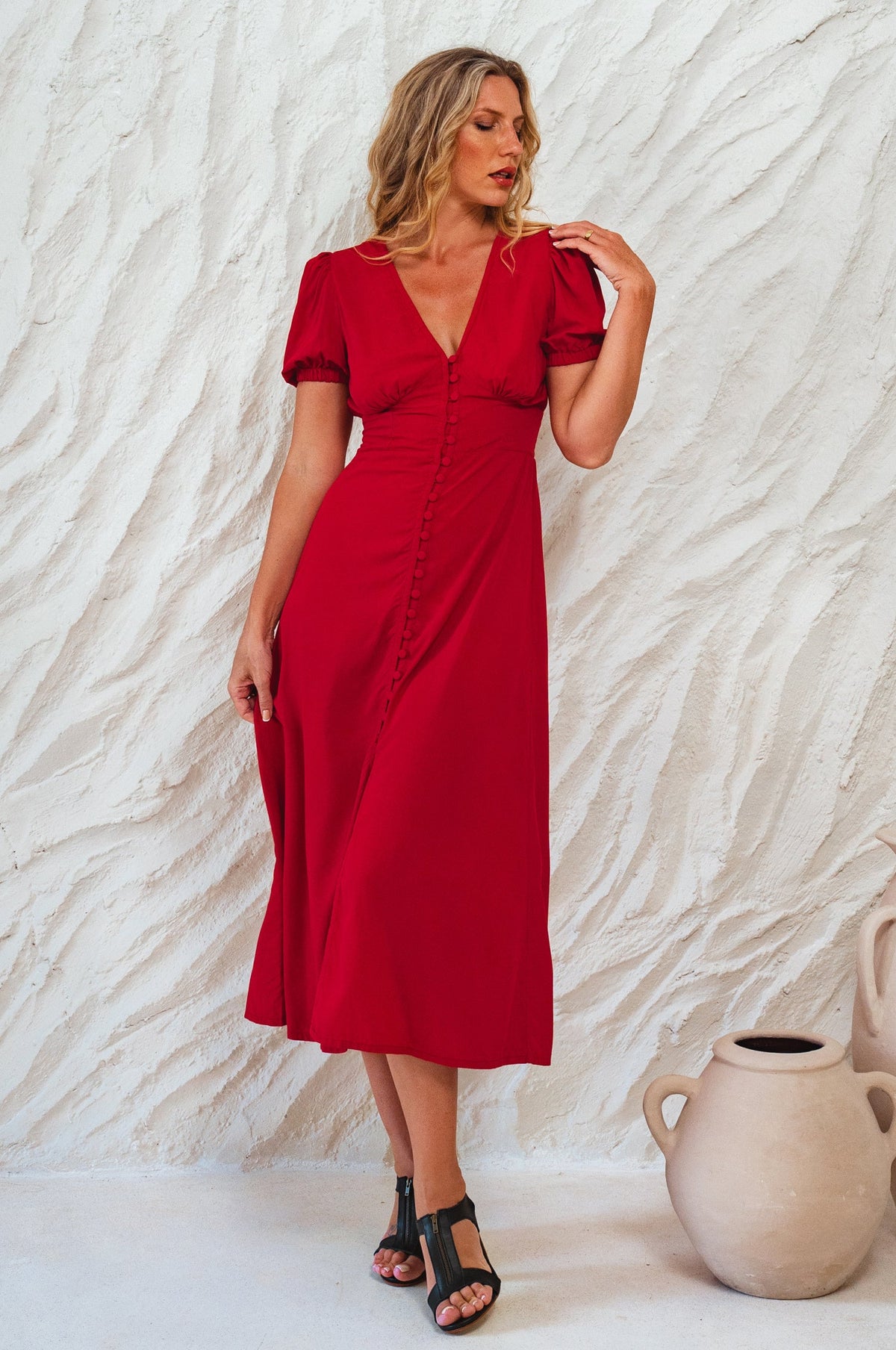 Emilia Button Down Midi Dress-0