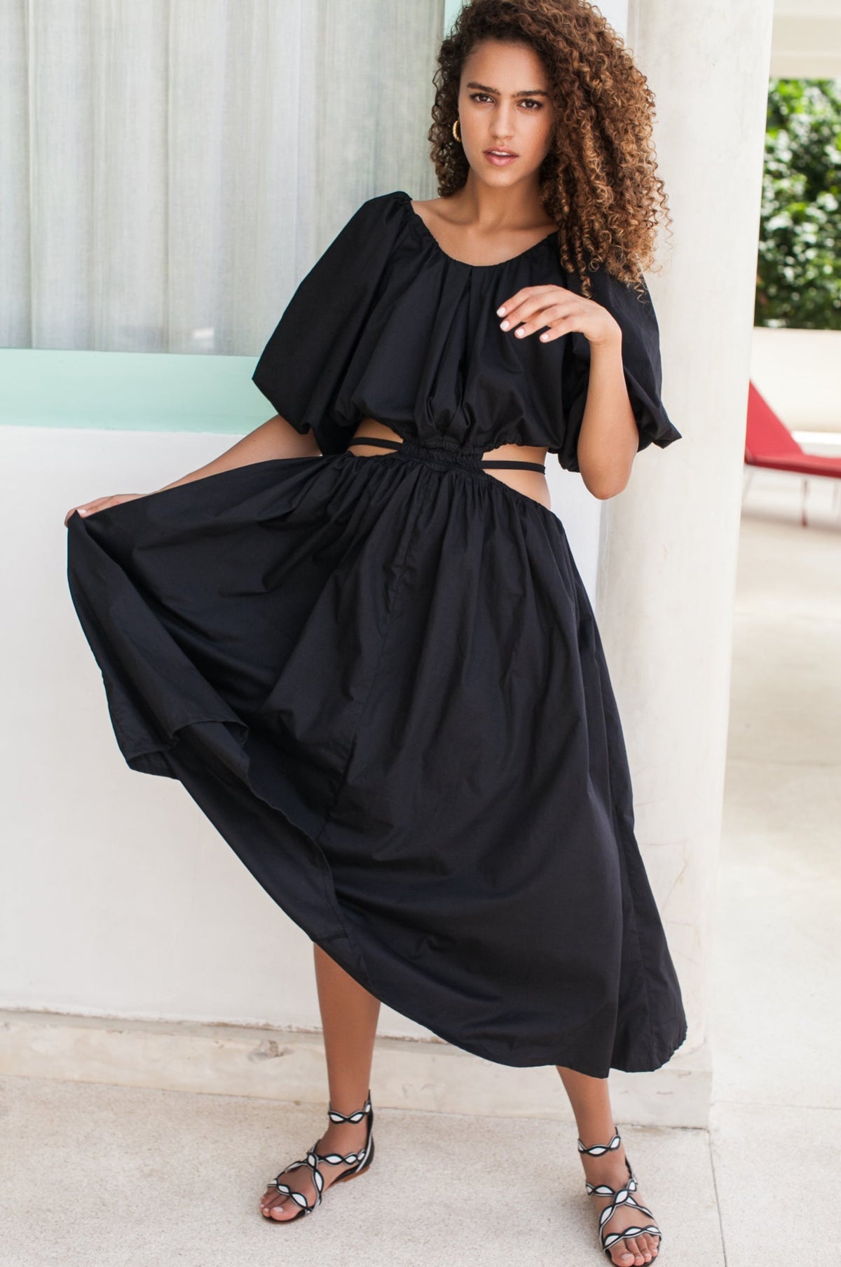 Eva Poplin Cotton Cutout Midi Dress (Sale)-7