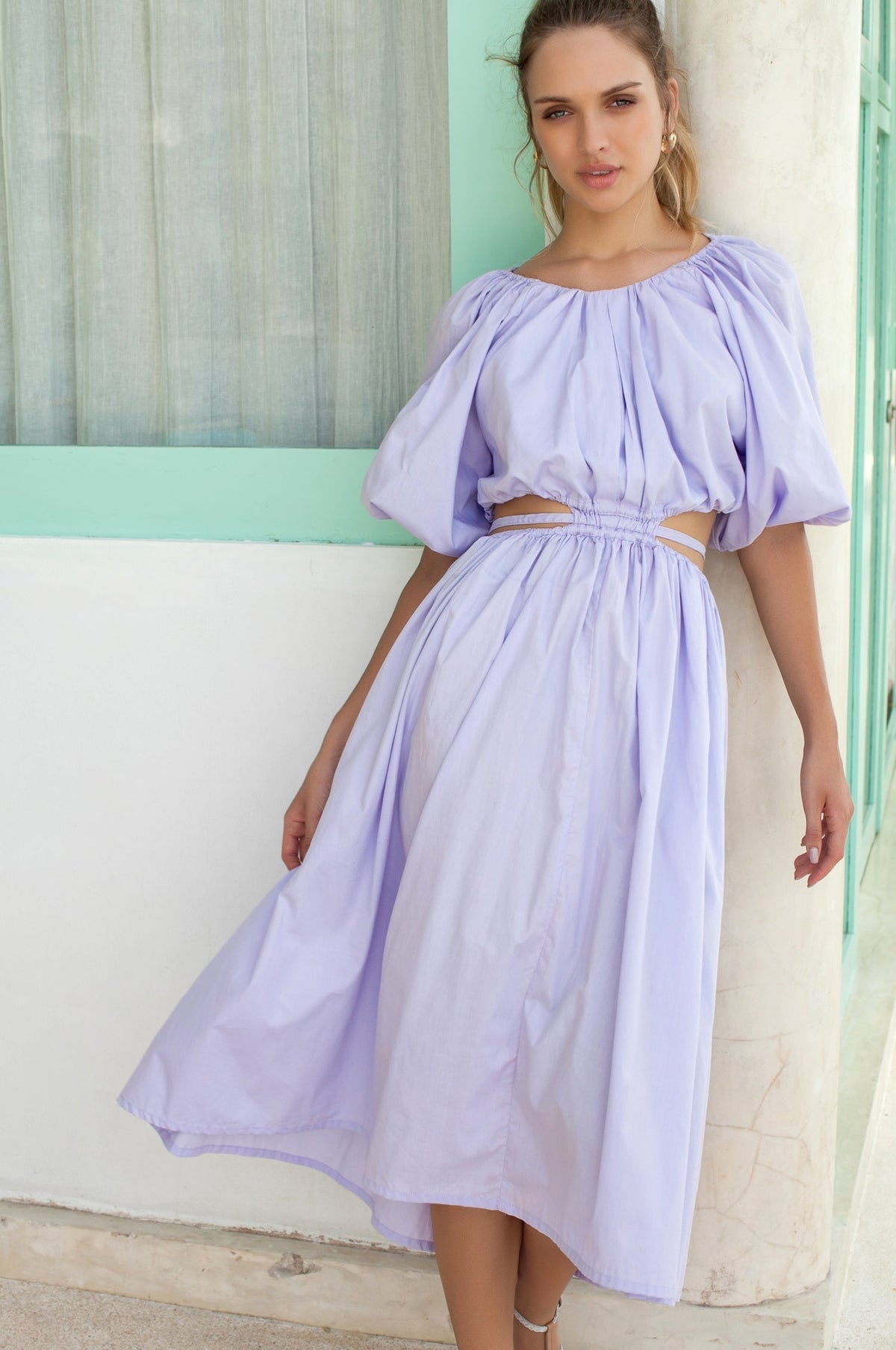 Eva Poplin Cotton Cutout Midi Dress (Sale)-4