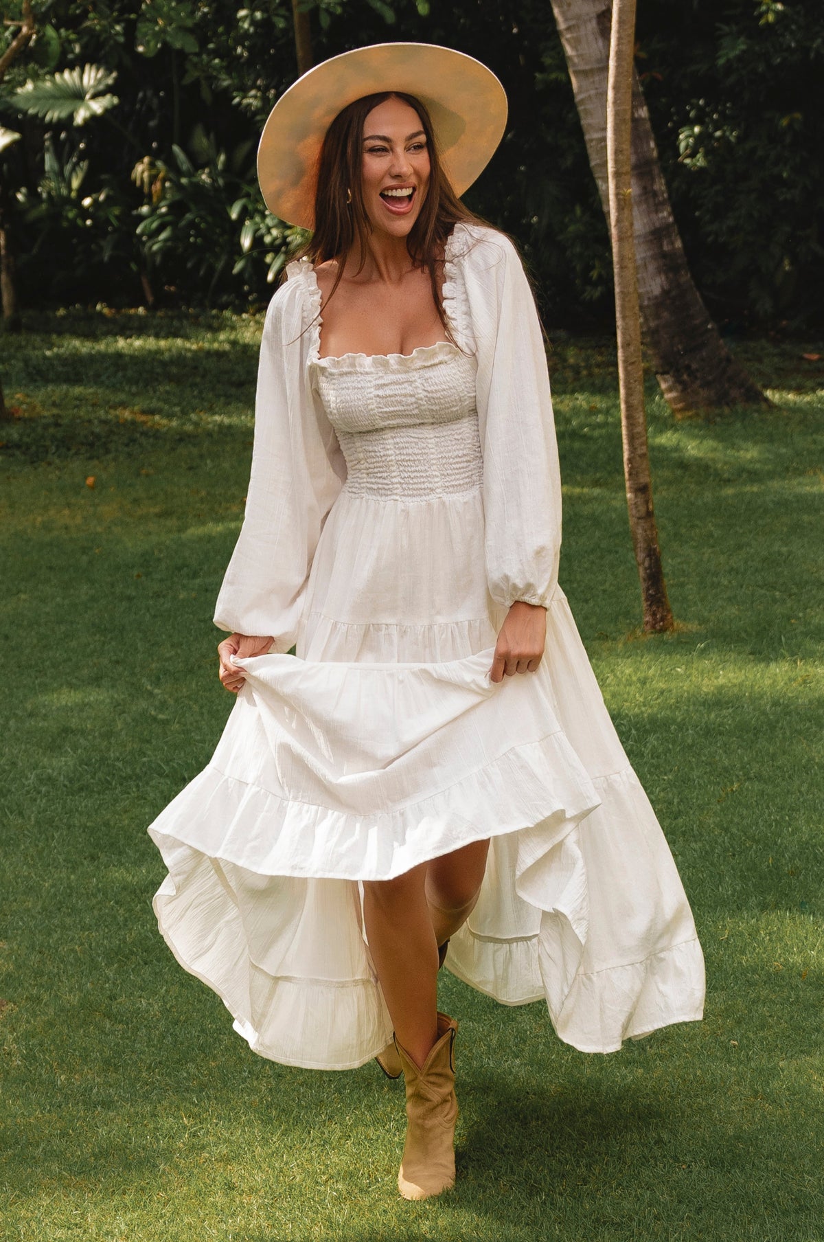Evangeline Tiered Linen Midi Dress-5