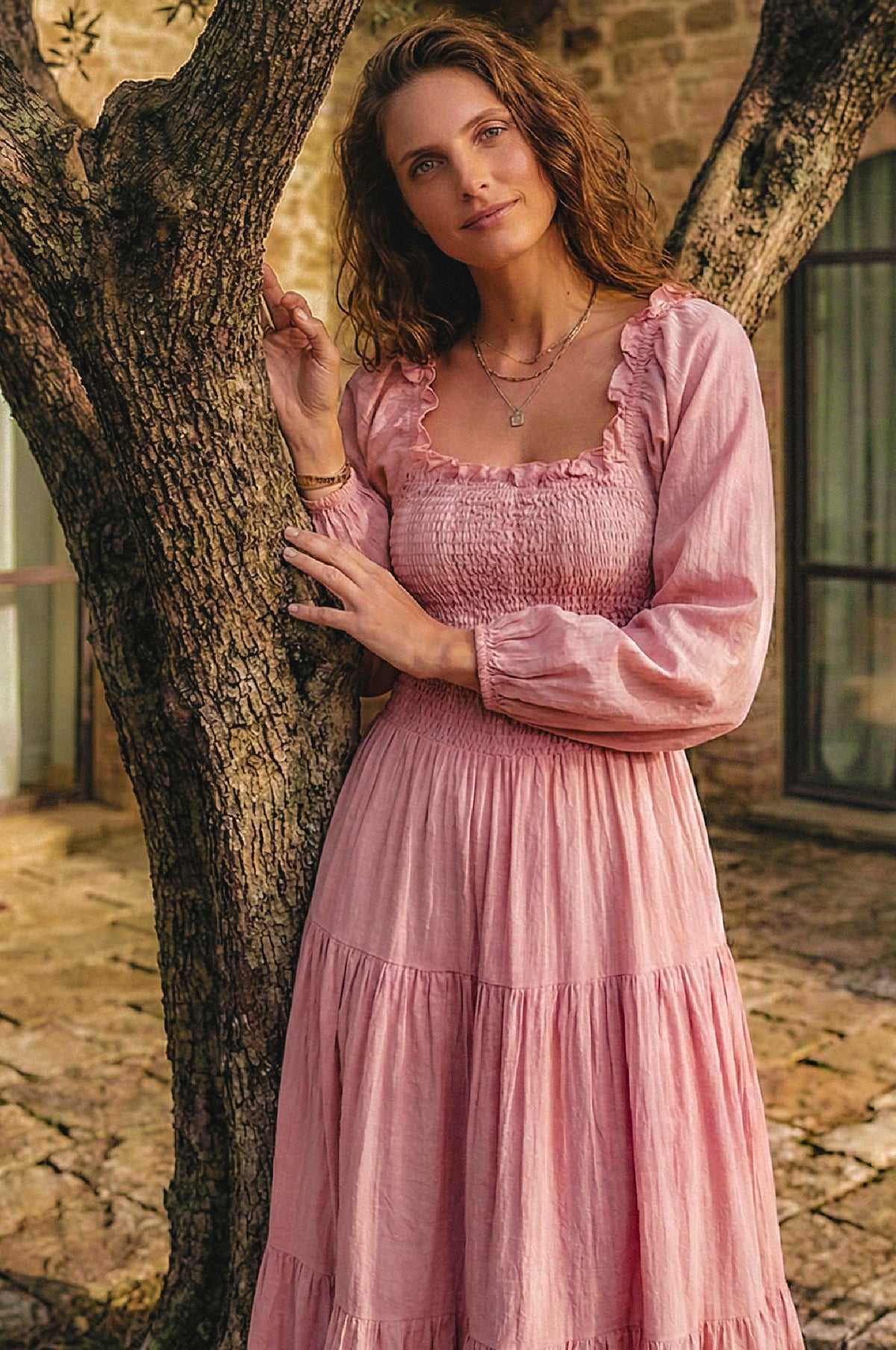 Evangeline Tiered Linen Midi Dress-2