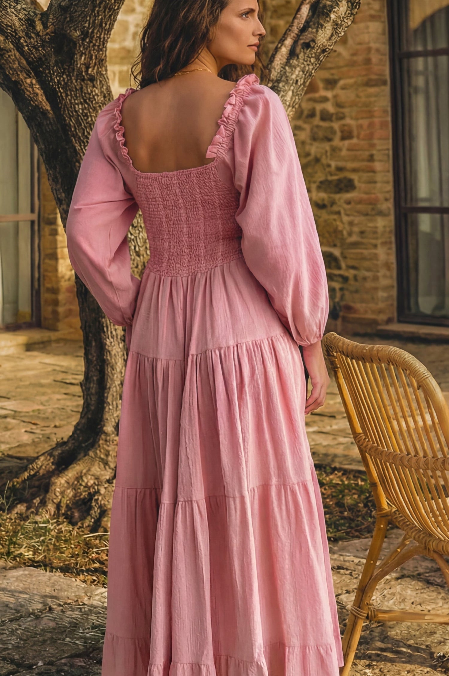 Evangeline Tiered Linen Midi Dress-4