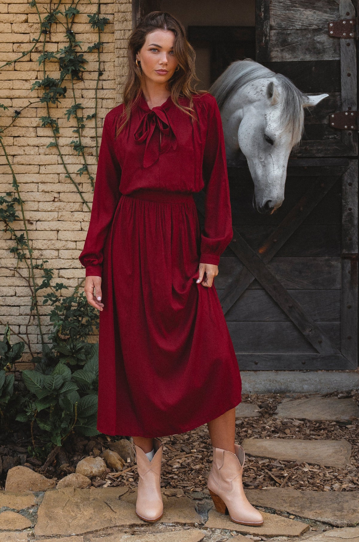 Evelina Long Sleeve Midi Dress-0