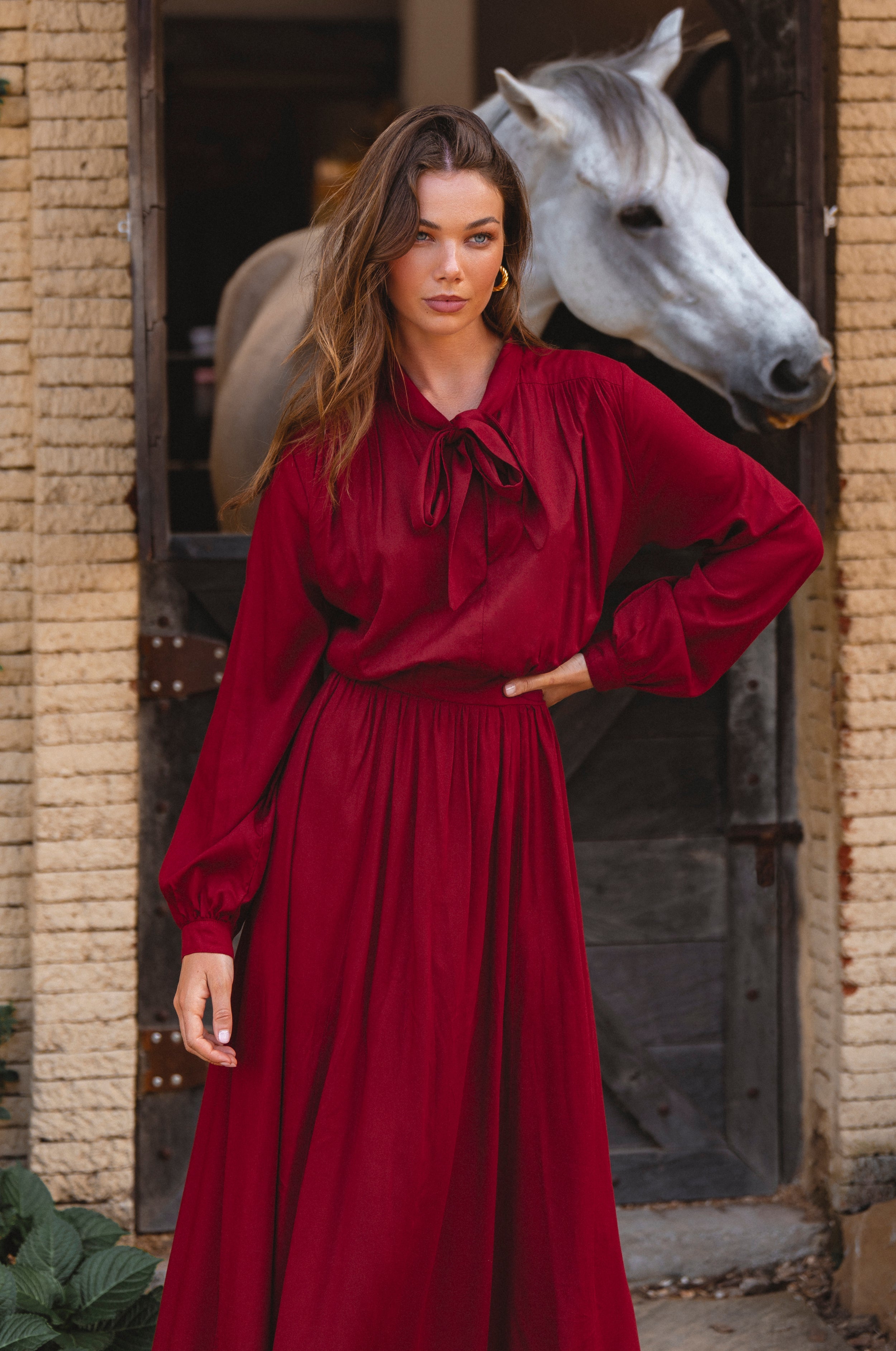 Evelina Long Sleeve Midi Dress-1