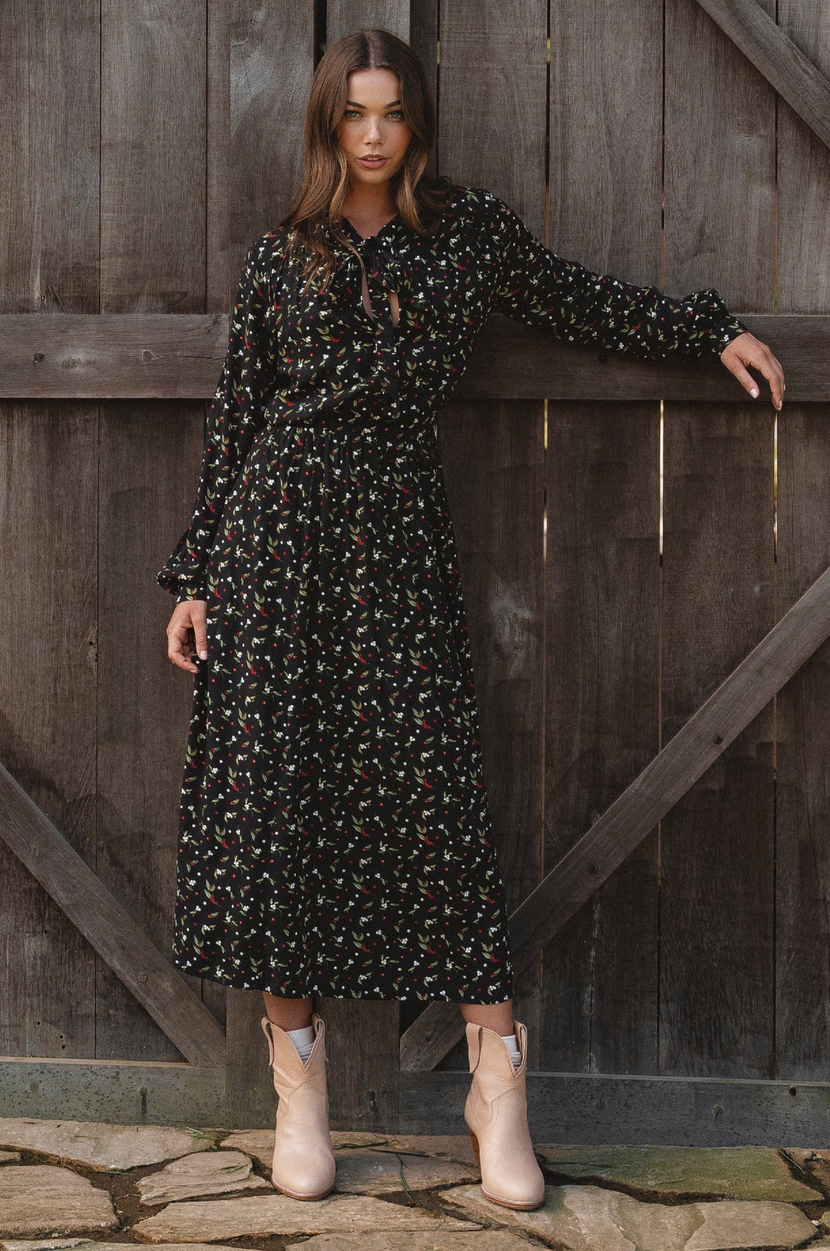 Evelina Long Sleeve Midi Dress-0