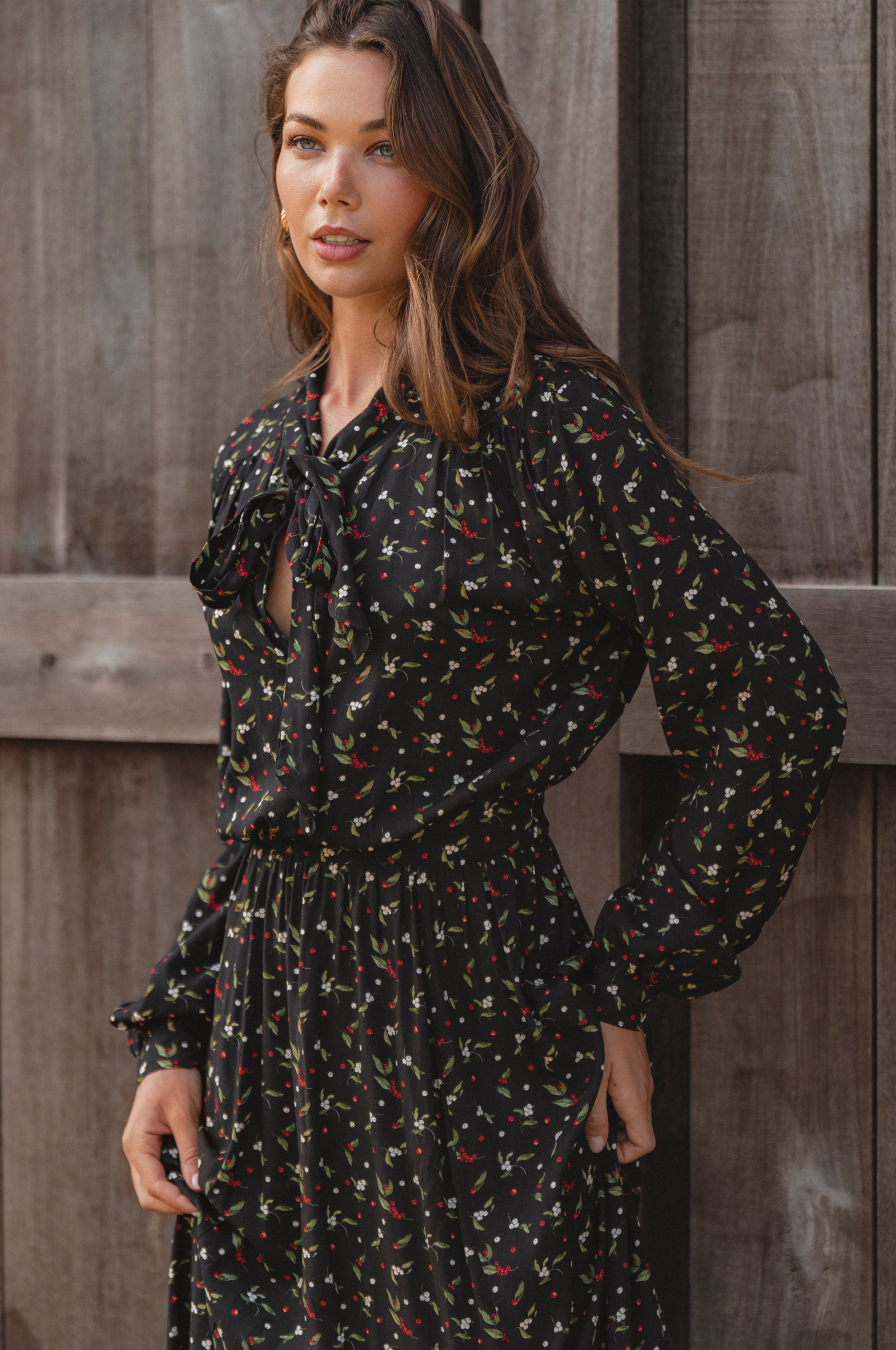 Evelina Long Sleeve Midi Dress-1