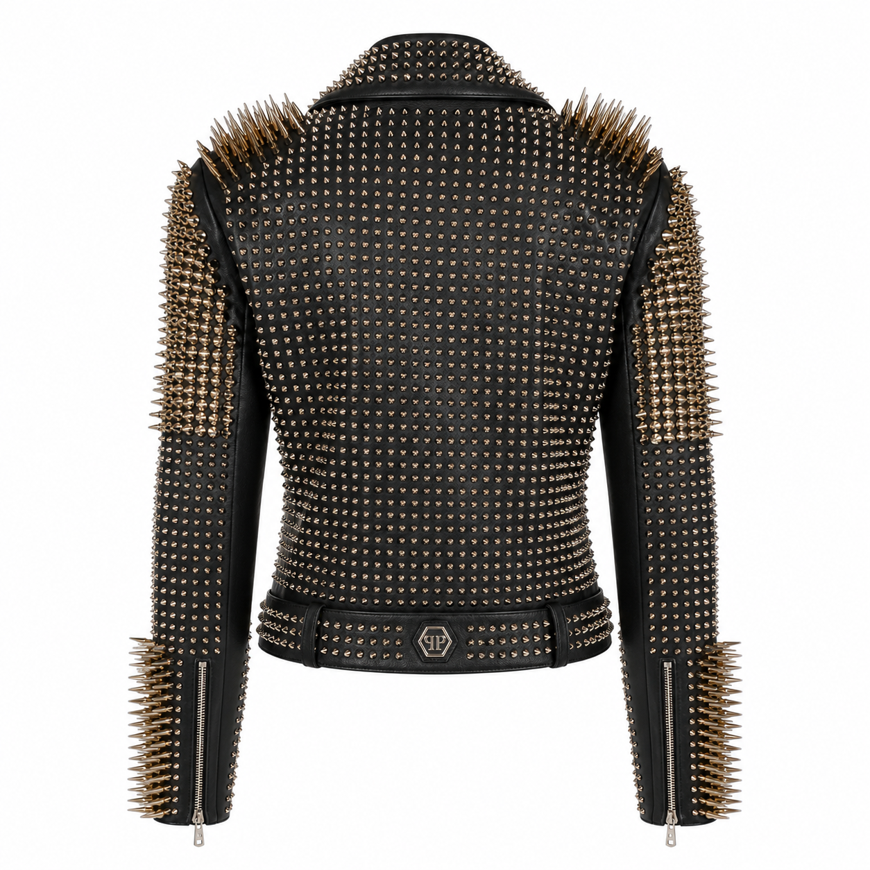Women’s Golden Studded Leather Biker Jacket-1