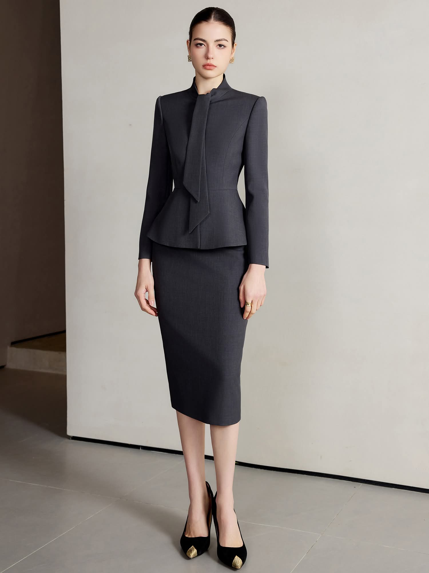 The Noire Élise Tie Detail Skirt Suit-1