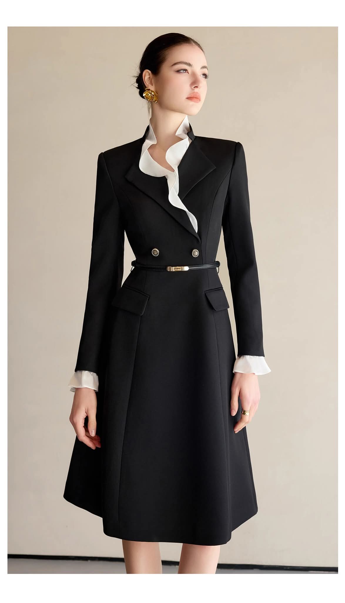The Contrast-Ruffle Black Dress-0