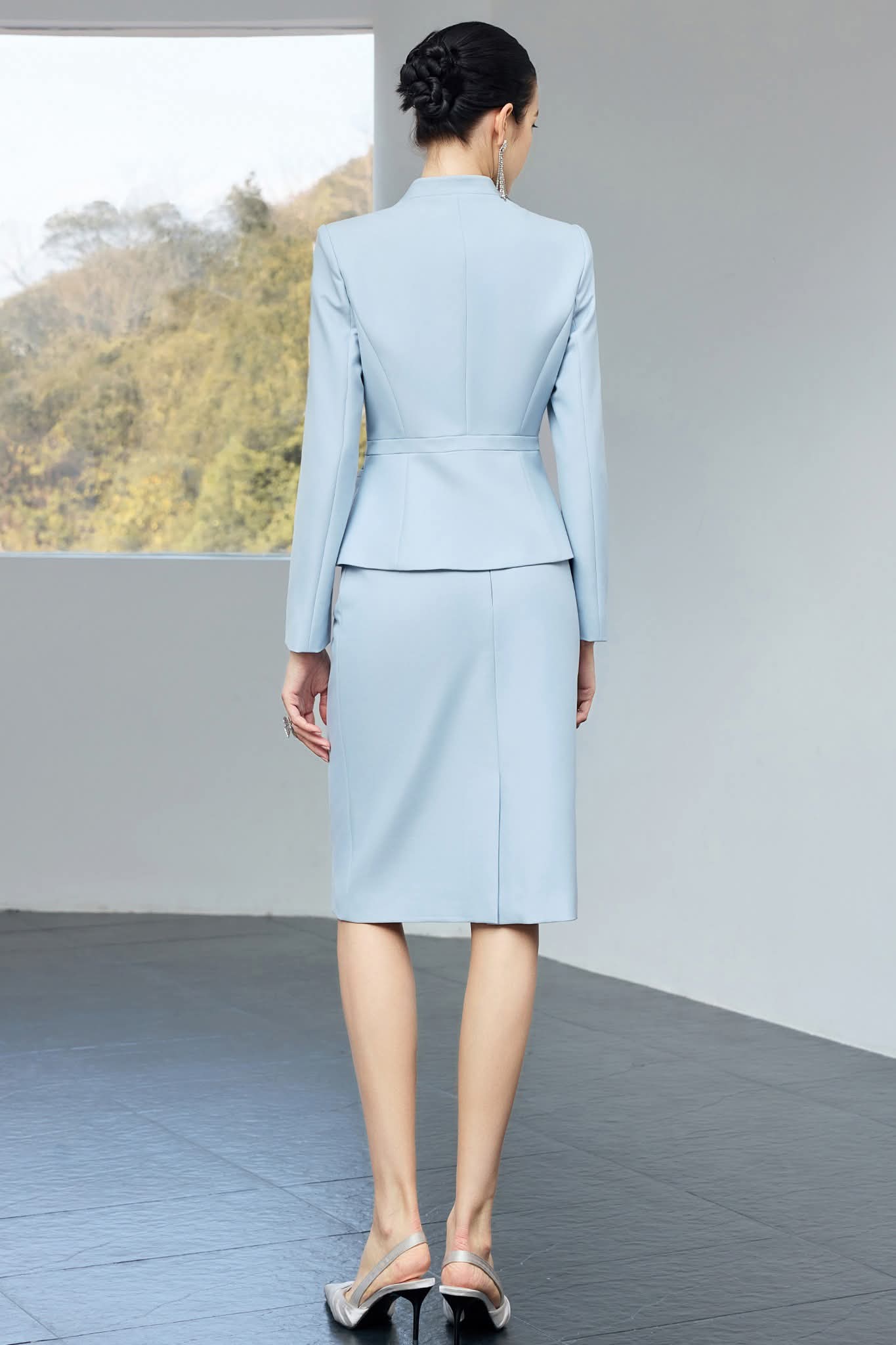 The Belgravia Sculpted Skirt Suit – Powder Blue-1