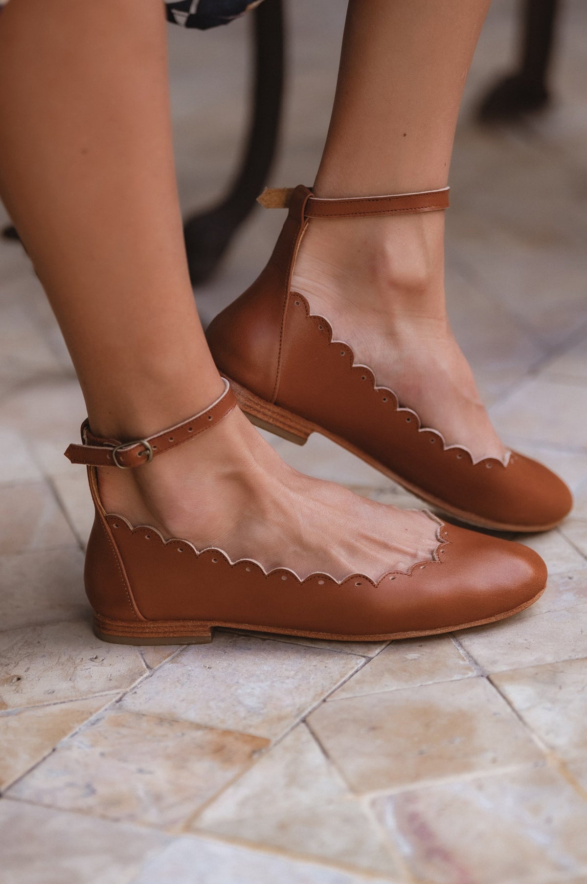 Fleur Scalloped Ankle Strap Flats-1