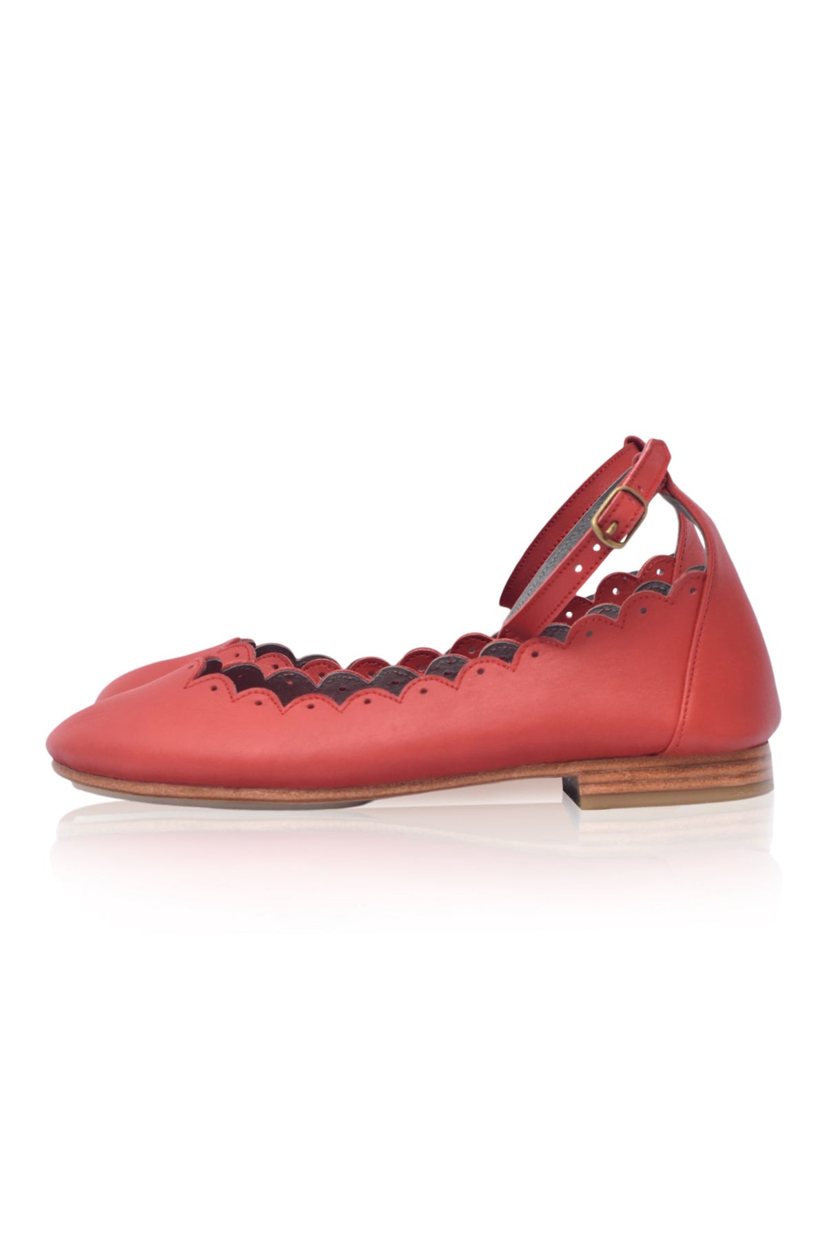 Fleur Scalloped Ankle Strap Flats-6
