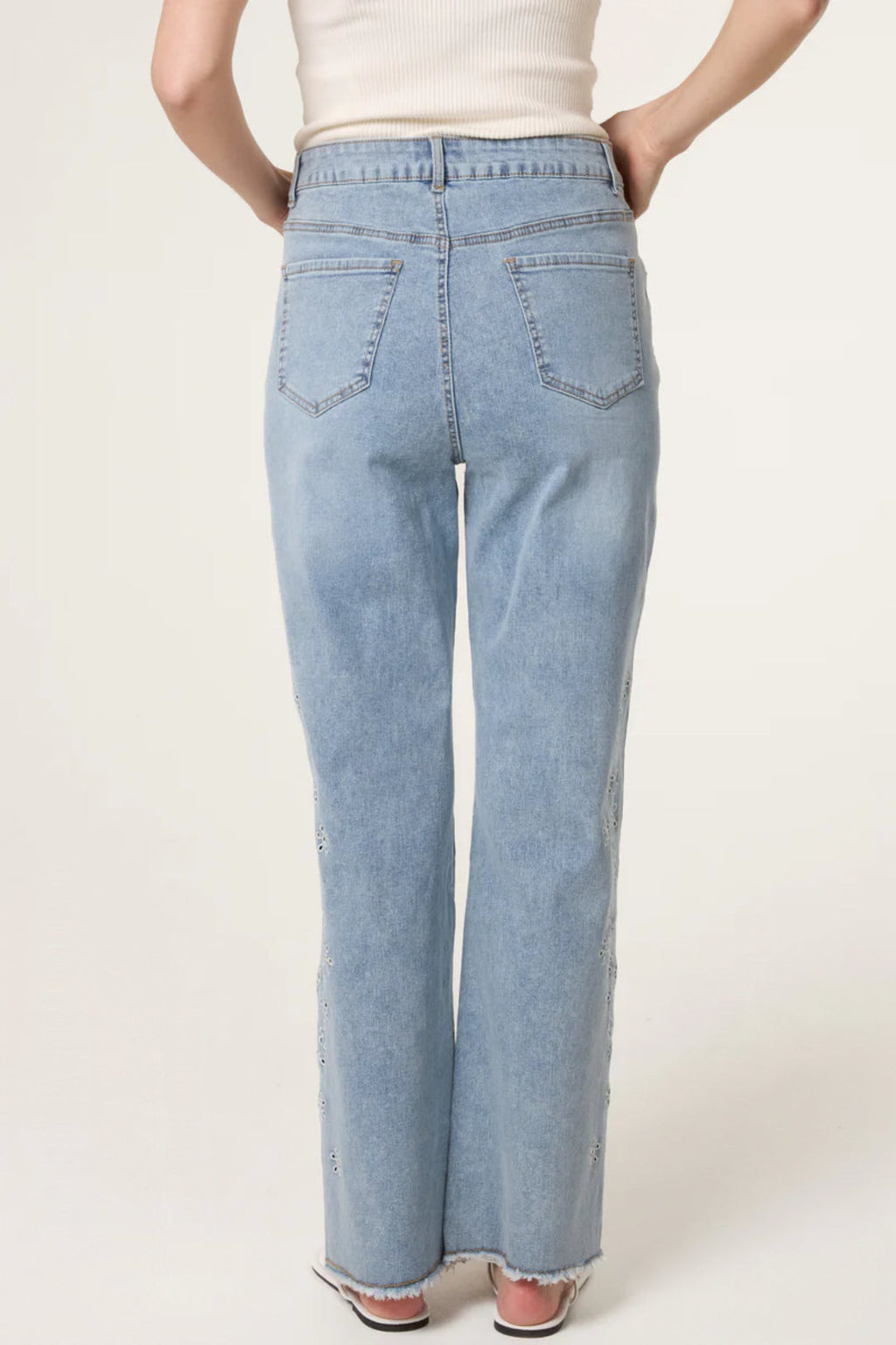 Light Blue Eyelet Embroidered Jeans-3