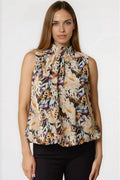 Black Floral High Neck Puffball Top-0