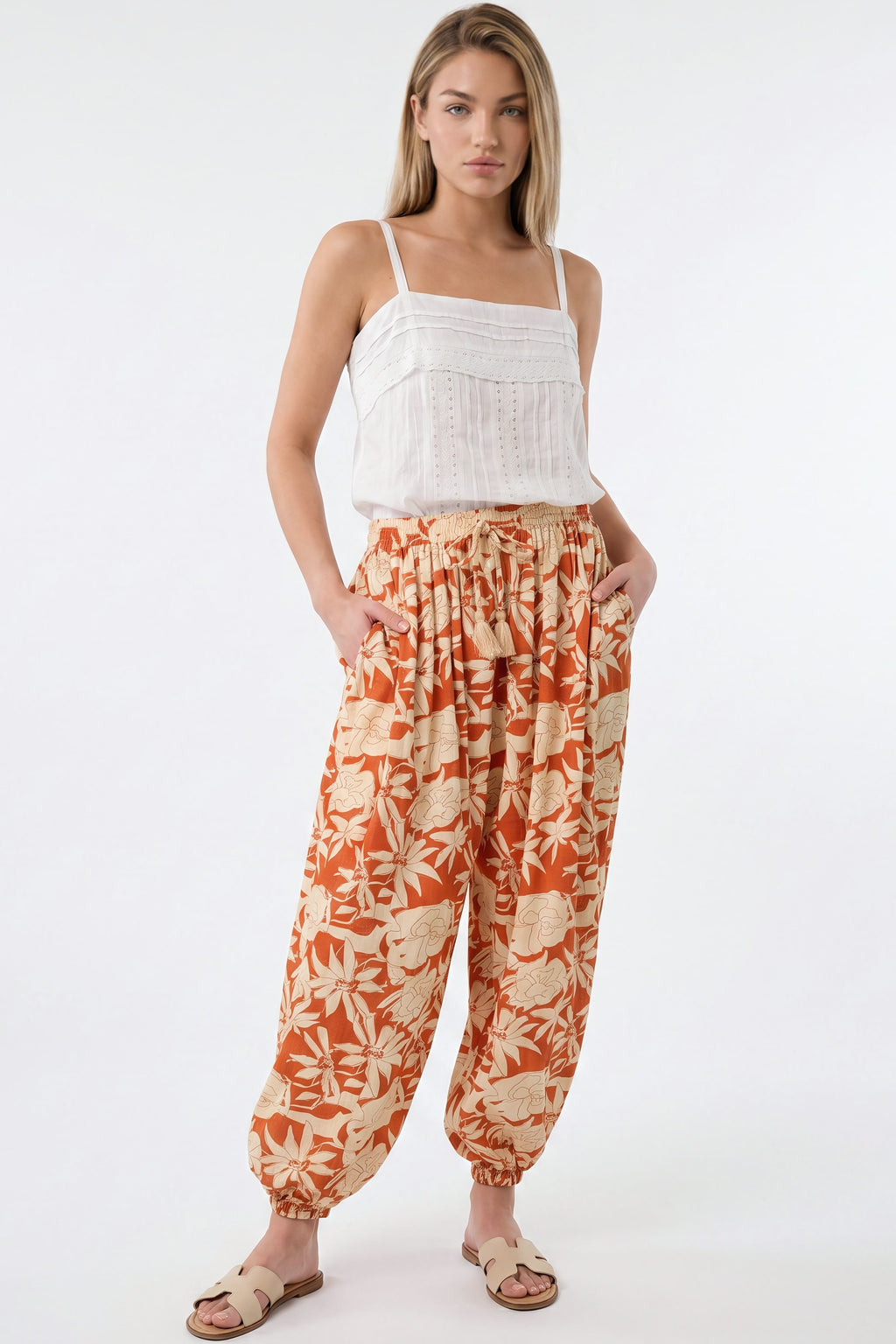 Orange Floral Balloon Trousers-0