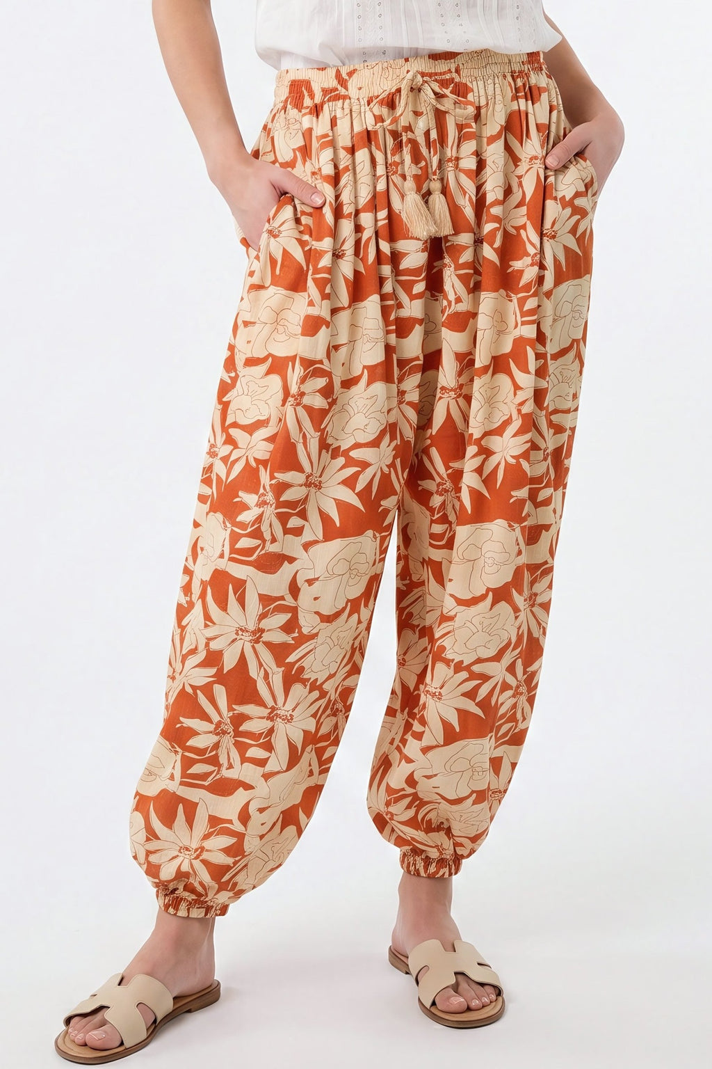 Orange Floral Balloon Trousers-1
