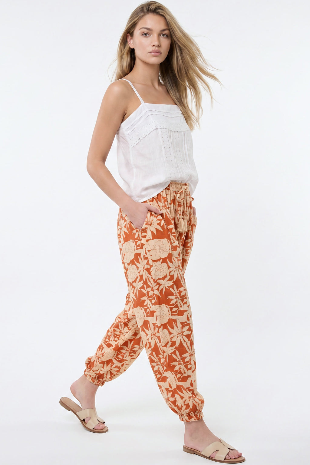 Orange Floral Balloon Trousers-2
