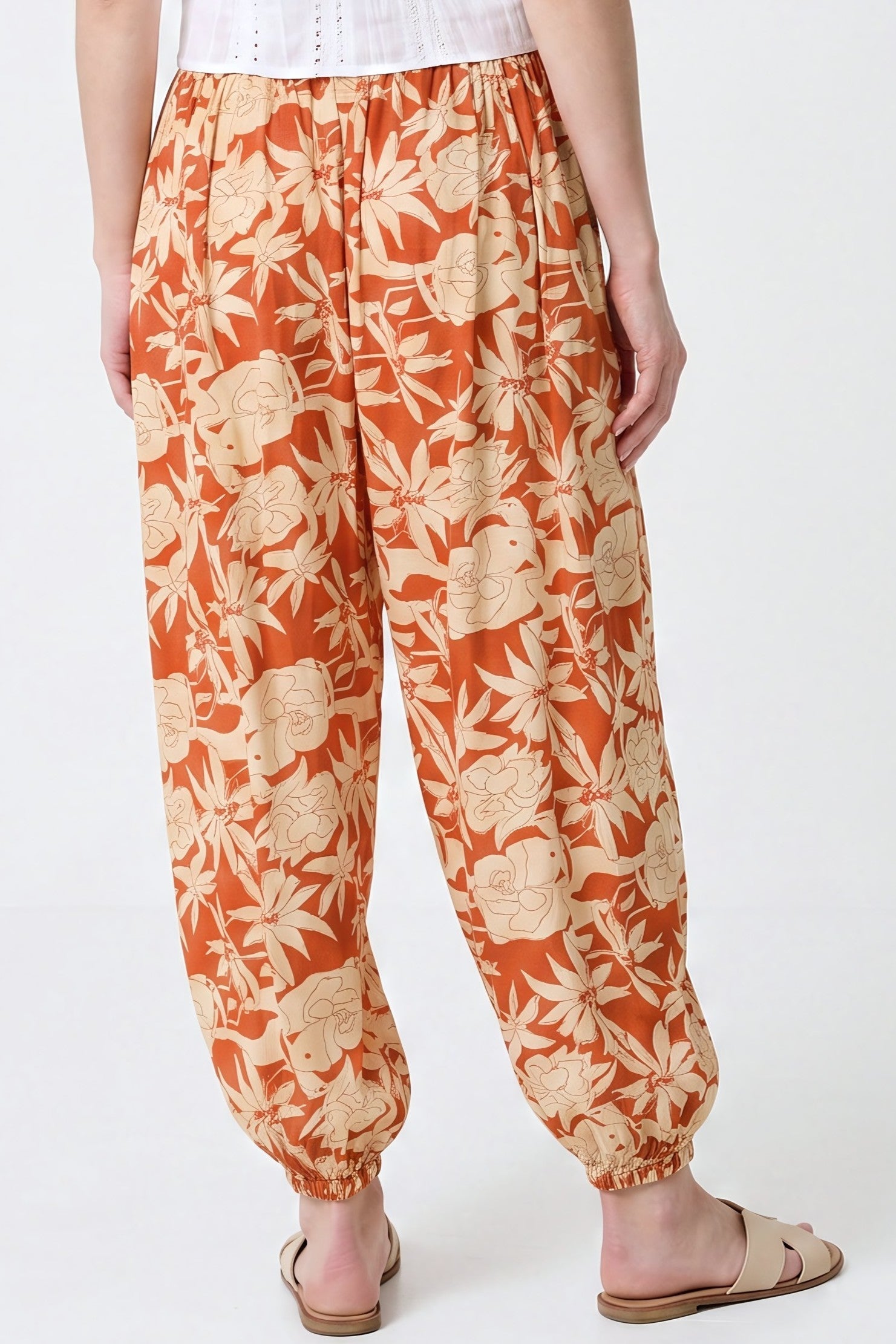 Orange Floral Balloon Trousers-4
