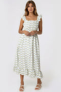 Blue Floral Open Tie Back Midi Dress-0