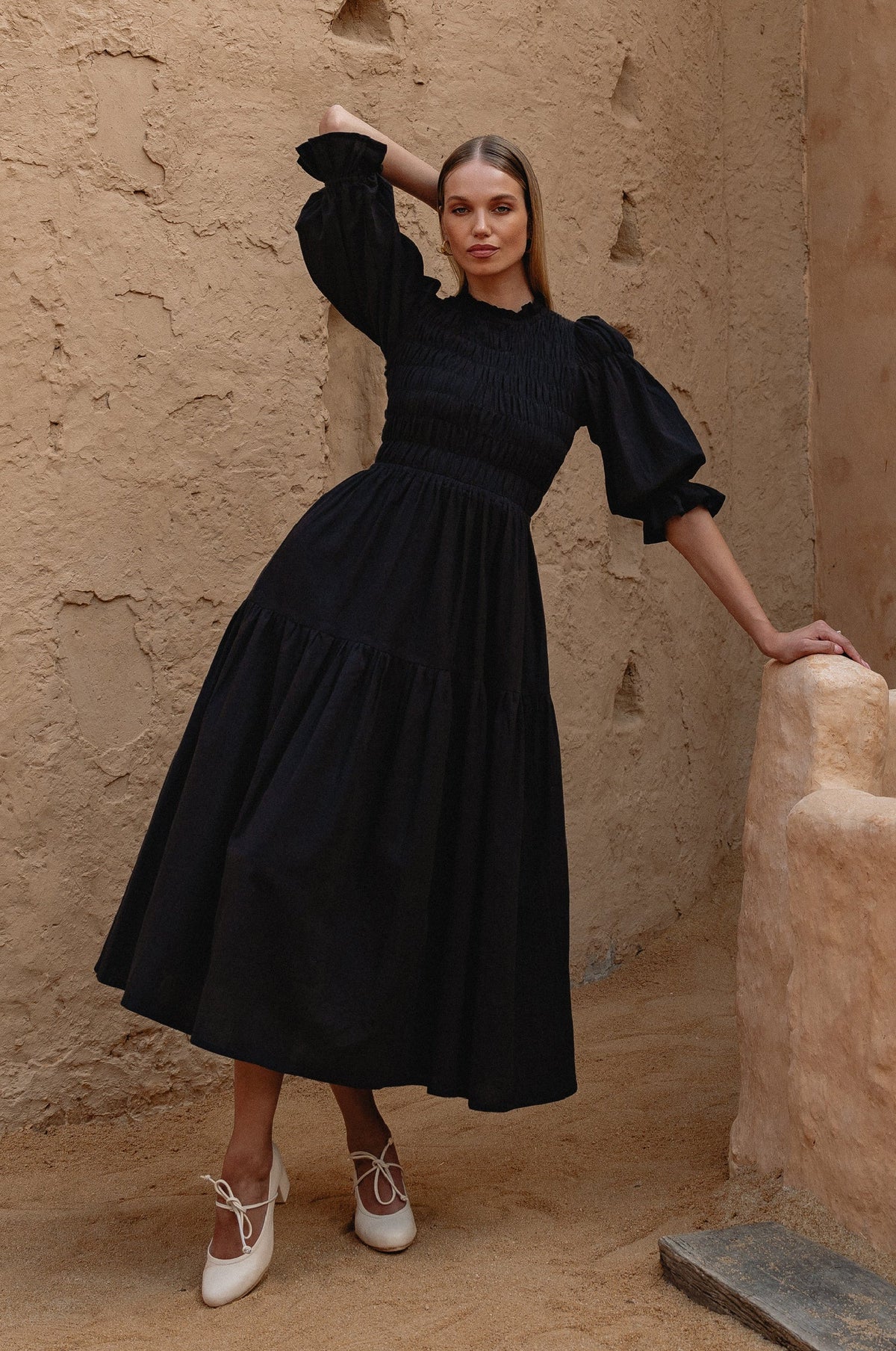 Florence Smocked Linen Midi Dress-5