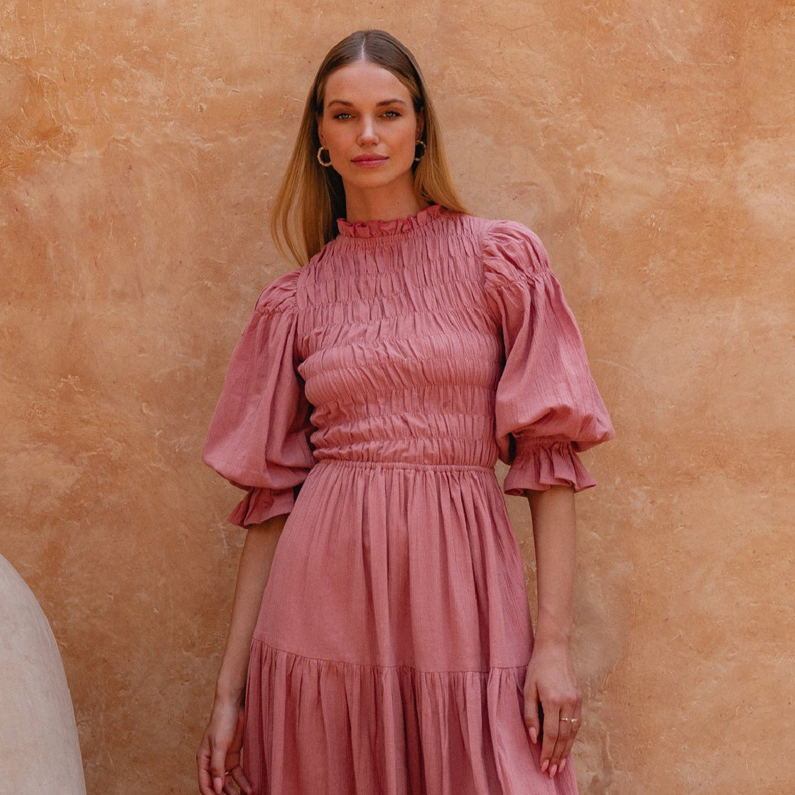 Florence Smocked Linen Midi Dress-4
