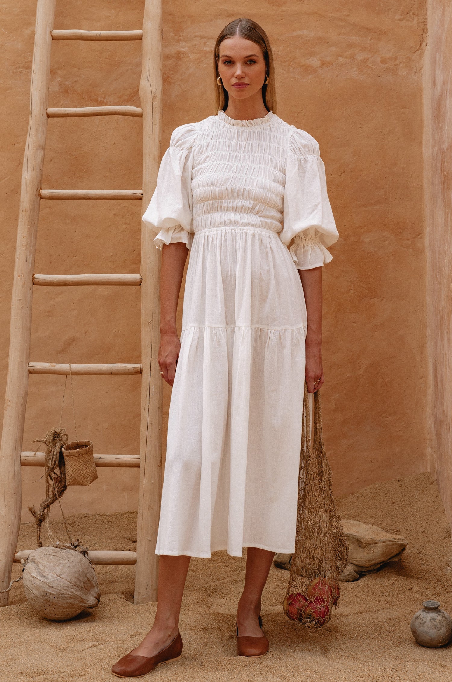 Florence Smocked Linen Midi Dress-4