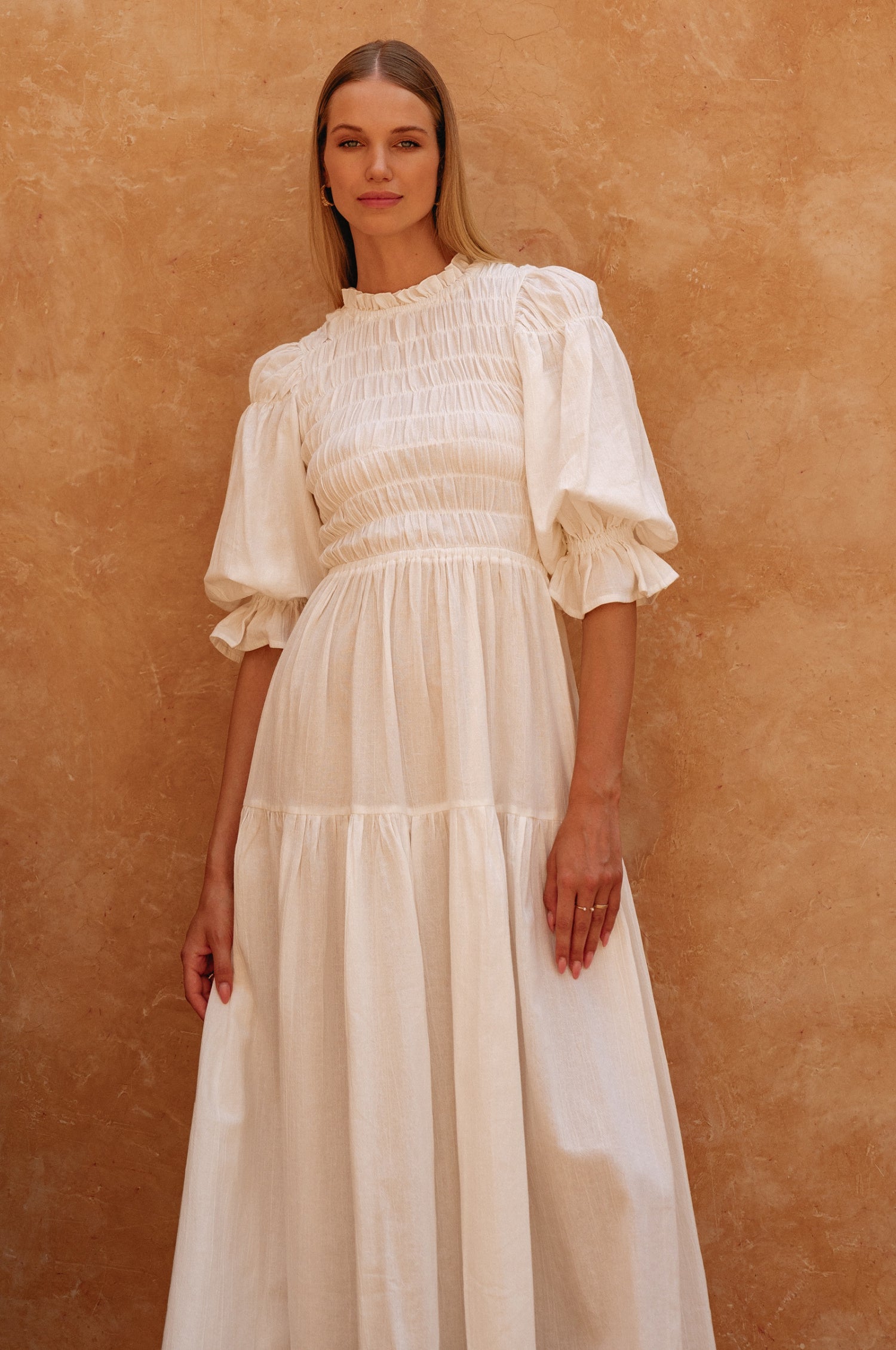 Florence Smocked Linen Midi Dress-0