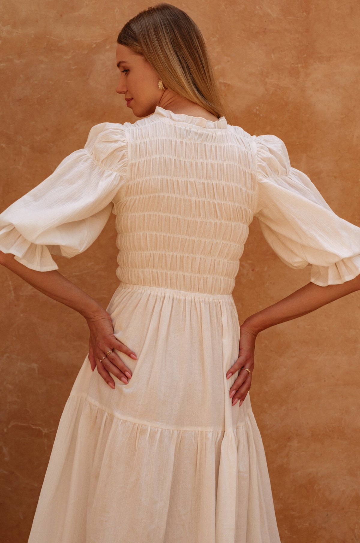 Florence Smocked Linen Midi Dress-1