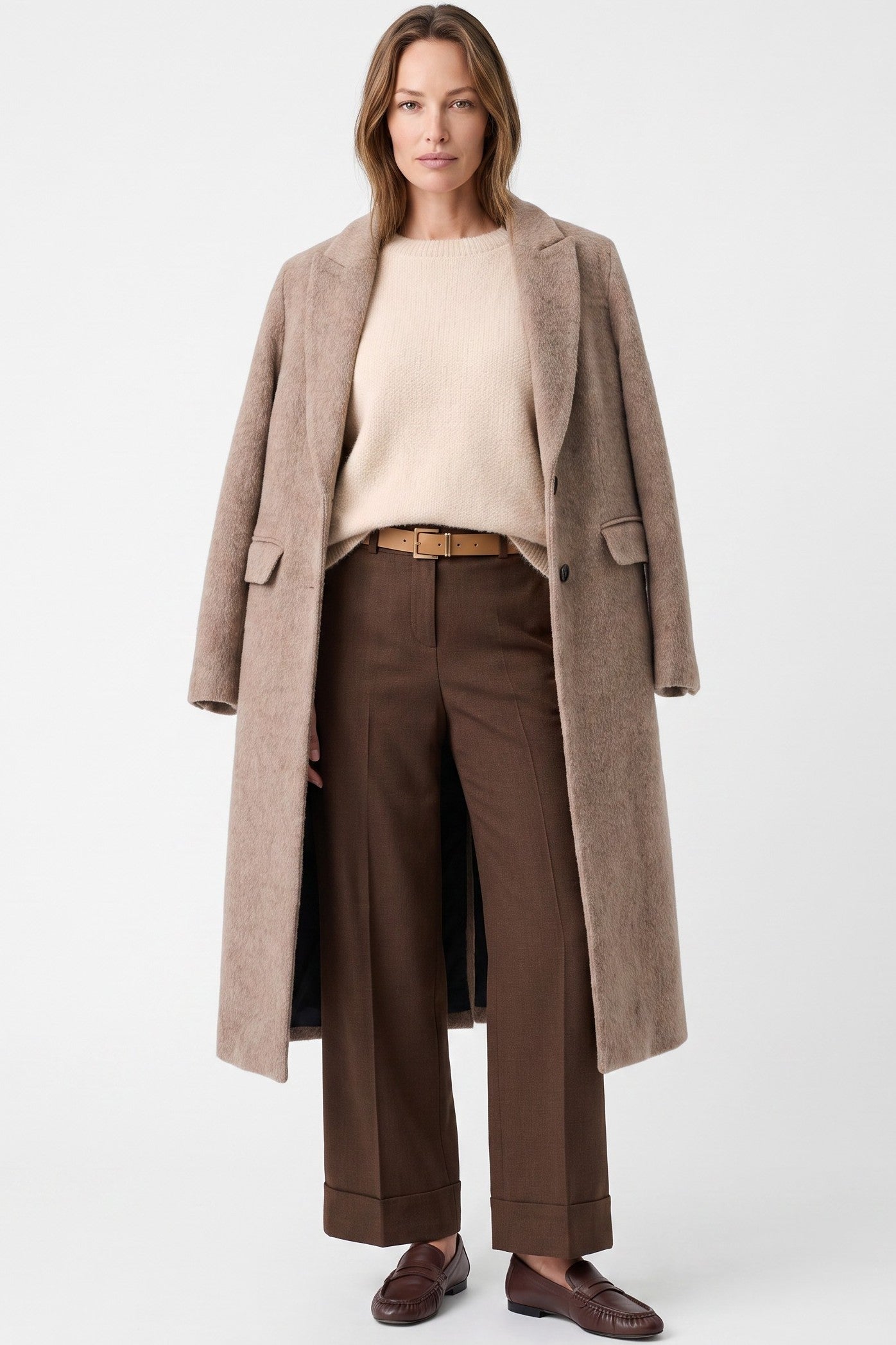 Beige Crew Neck Long Sleeve Jumper-3