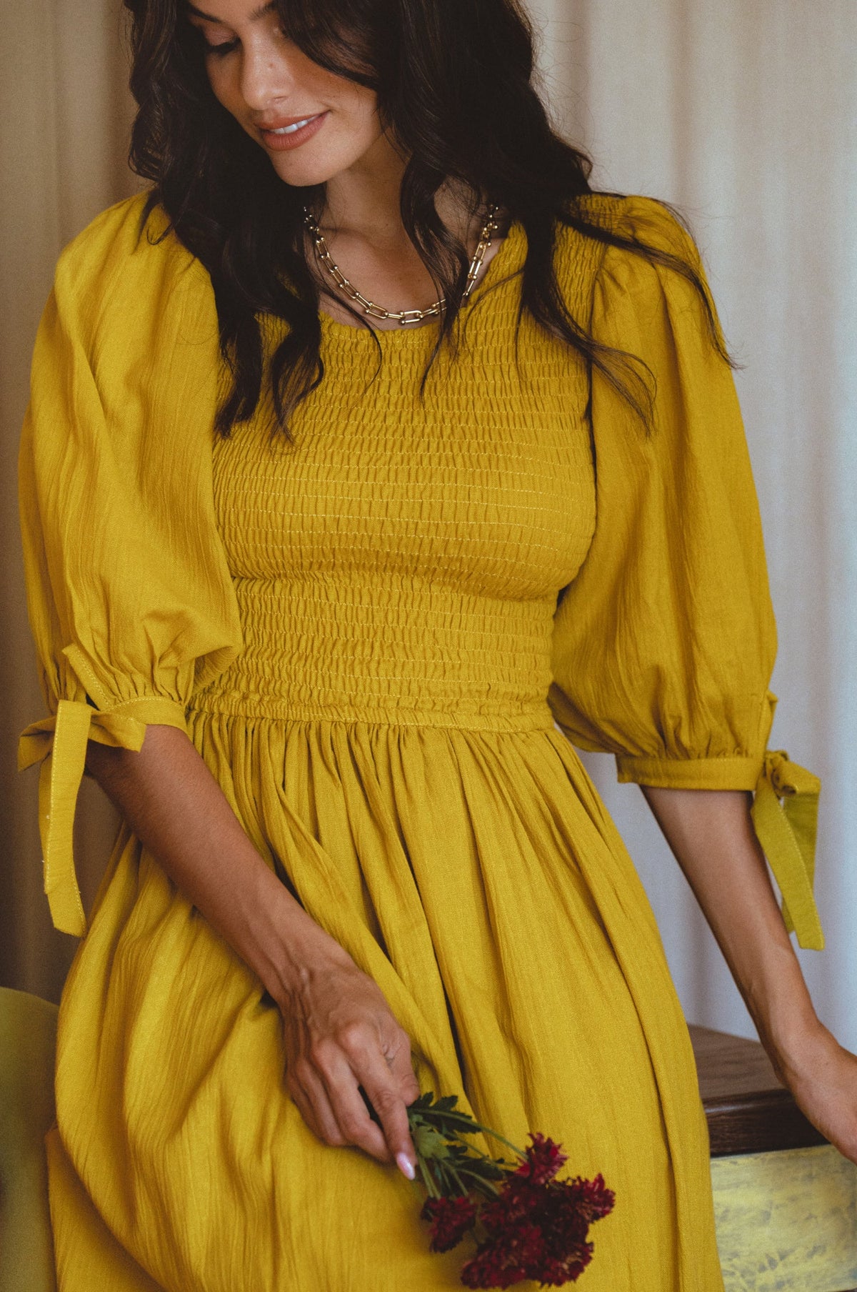 Freya Smocked Linen Midi Dress-1