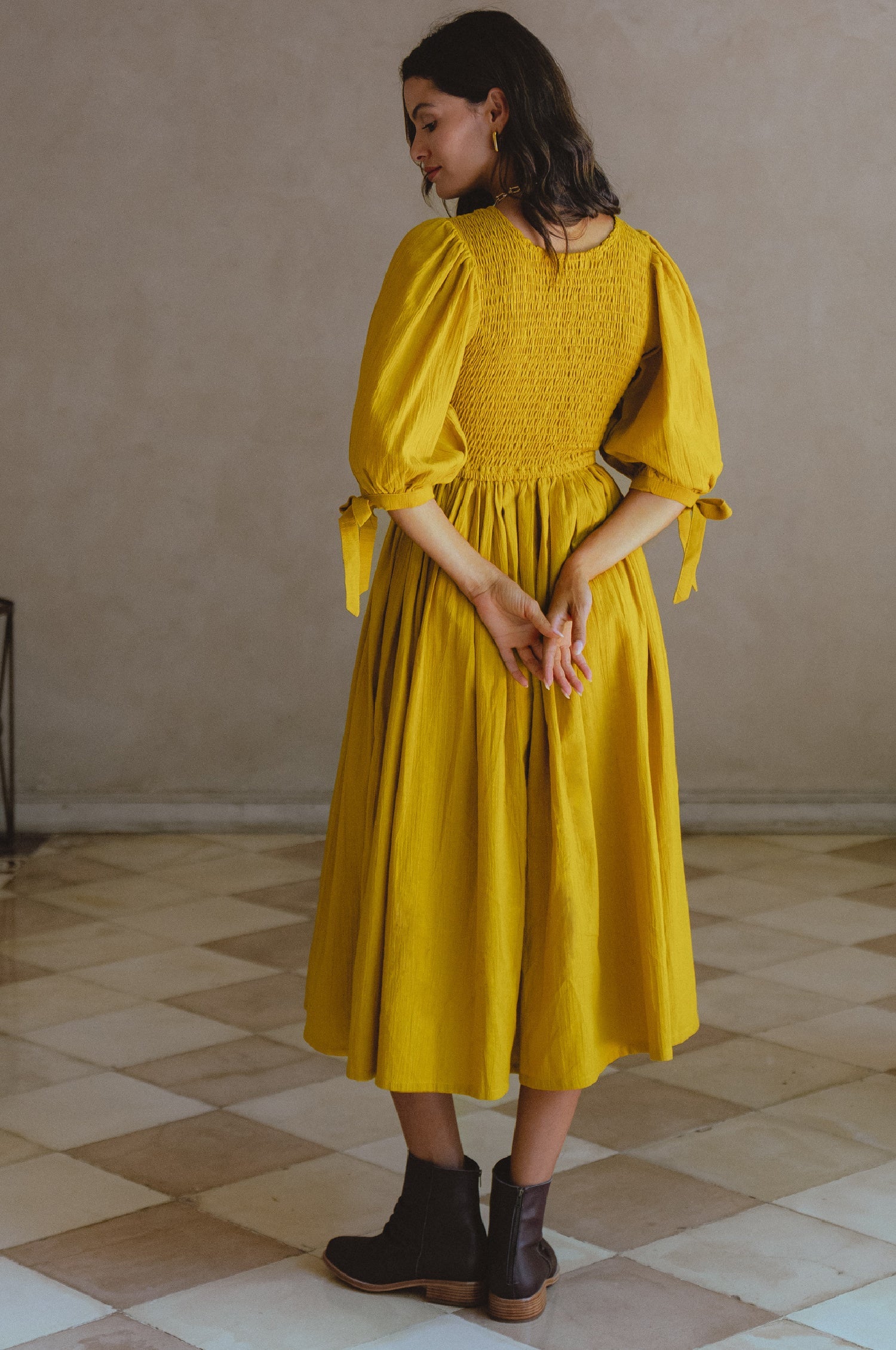 Freya Smocked Linen Midi Dress-4