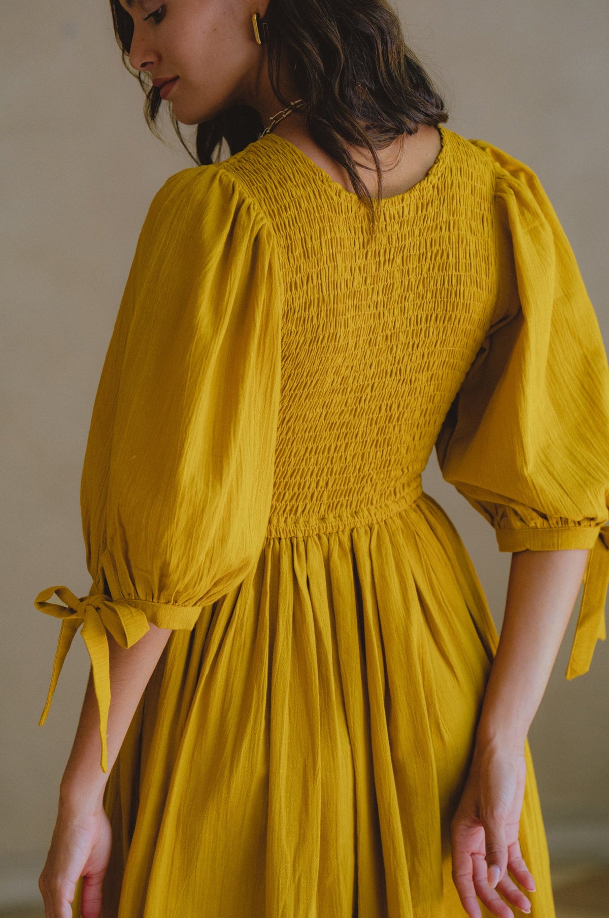 Freya Smocked Linen Midi Dress-2