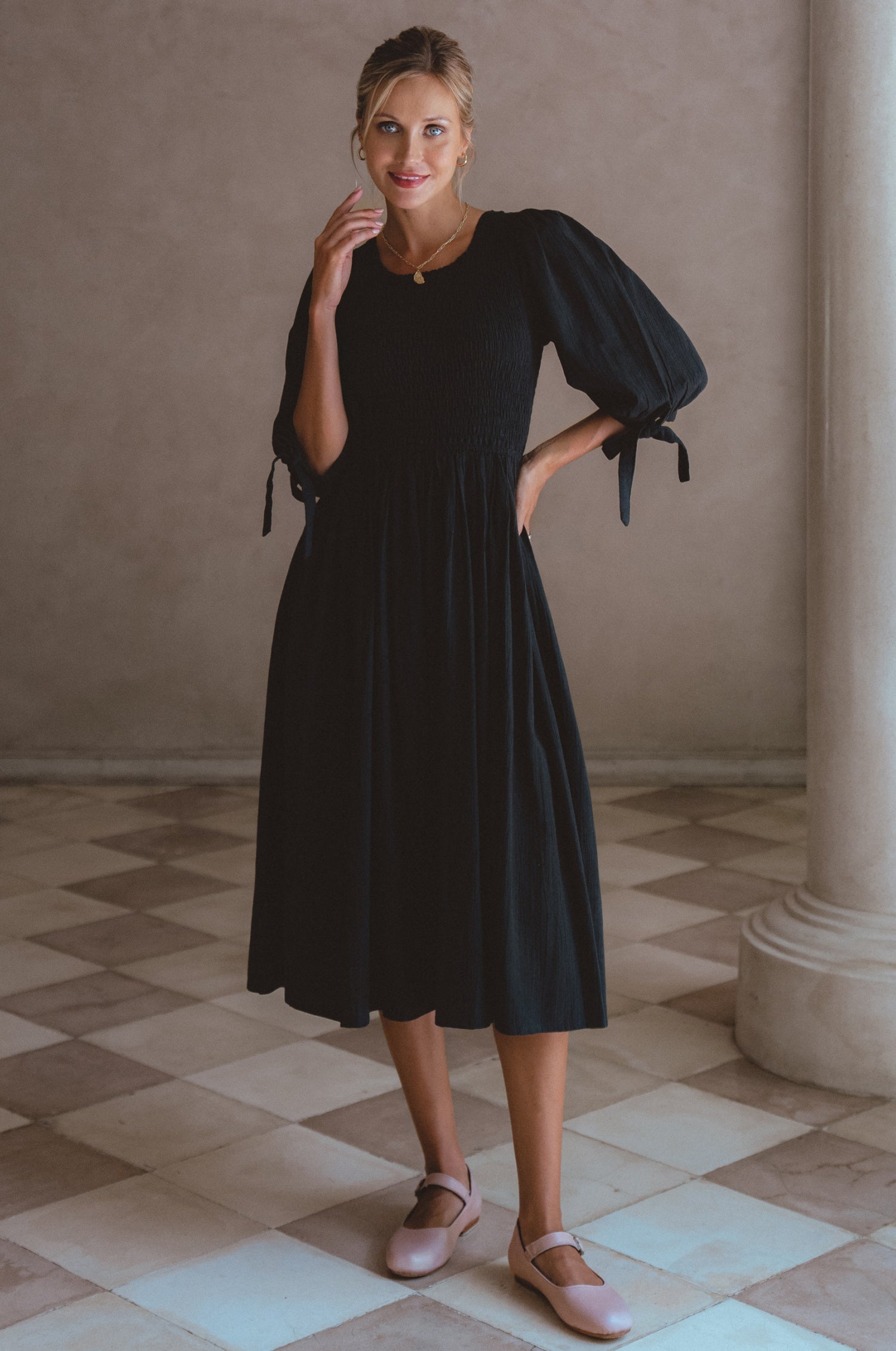 Freya Smocked Linen Midi Dress-6