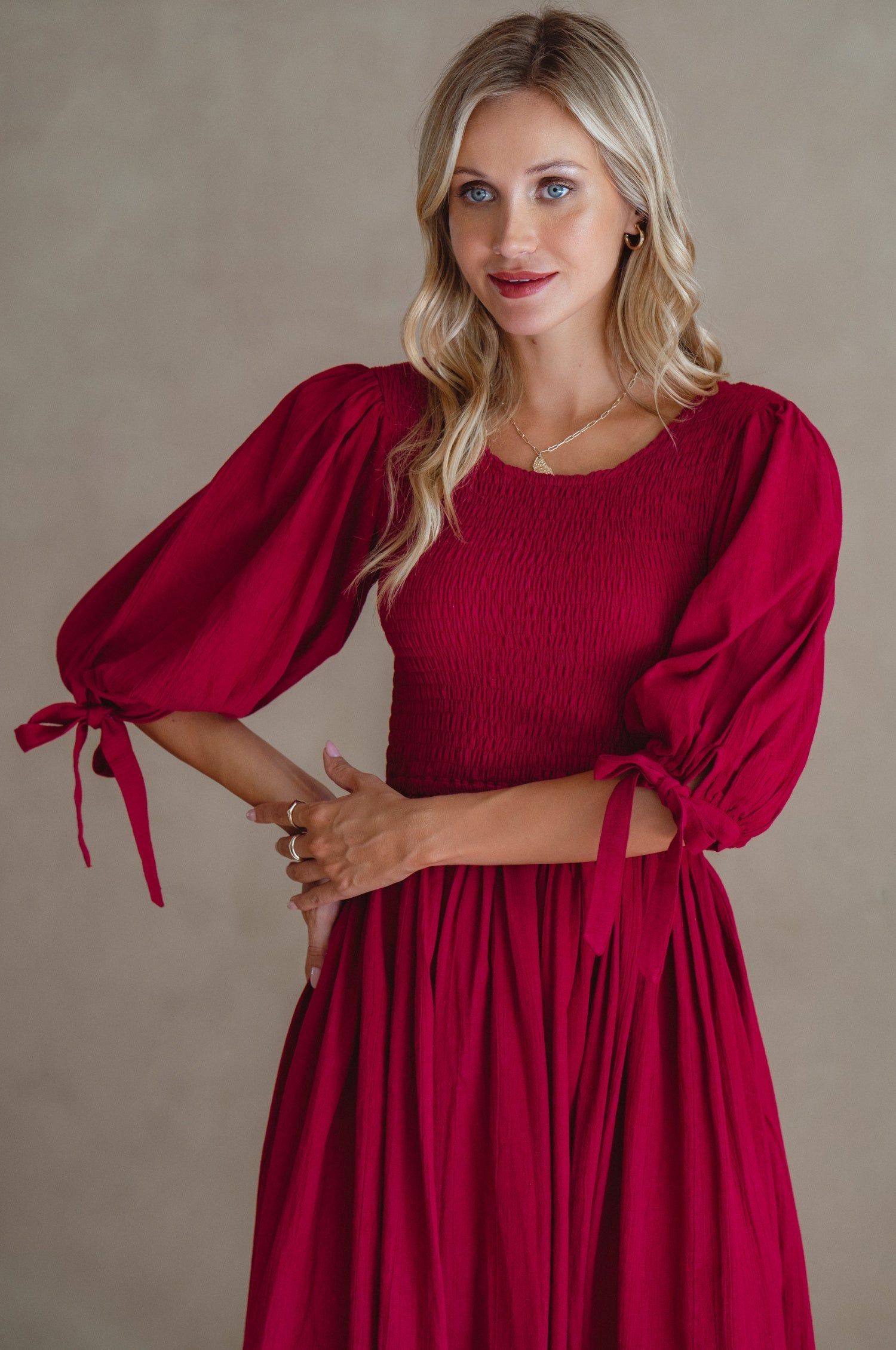 Freya Smocked Linen Midi Dress-4